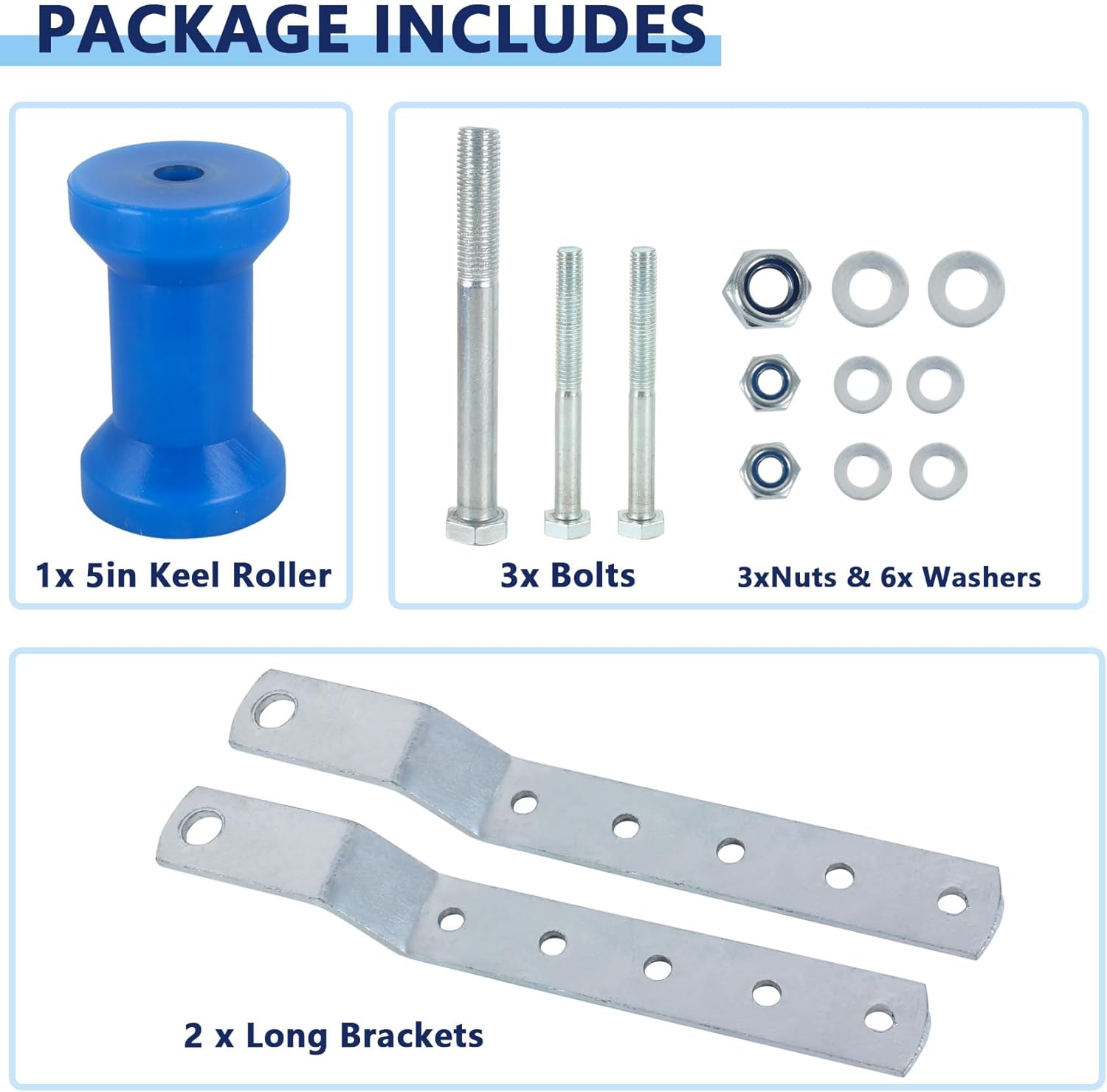 4inch/5inch Adjustable Keel Roller Assembly,Boat Trailer Rollers with Brackets,Blue Boat Trailer Bow Roller Bracket Assembly Keel Roller Bracket Assembly Fit for 2"/3" Wide Trailer Tongue