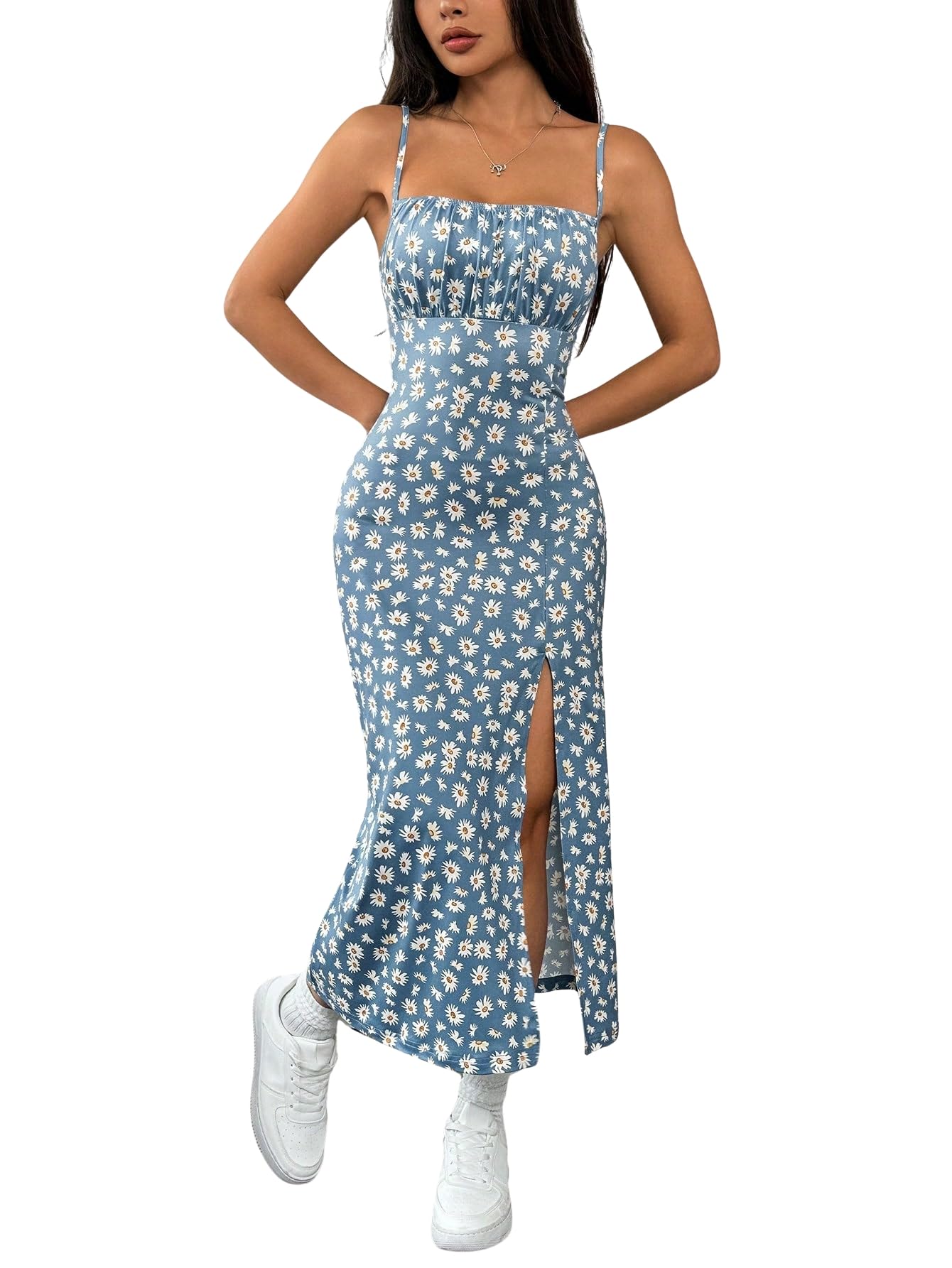 aahwan Yellow Printed Knitted Cami Split Pastel Dresse for Women's & Girl's-picture-18