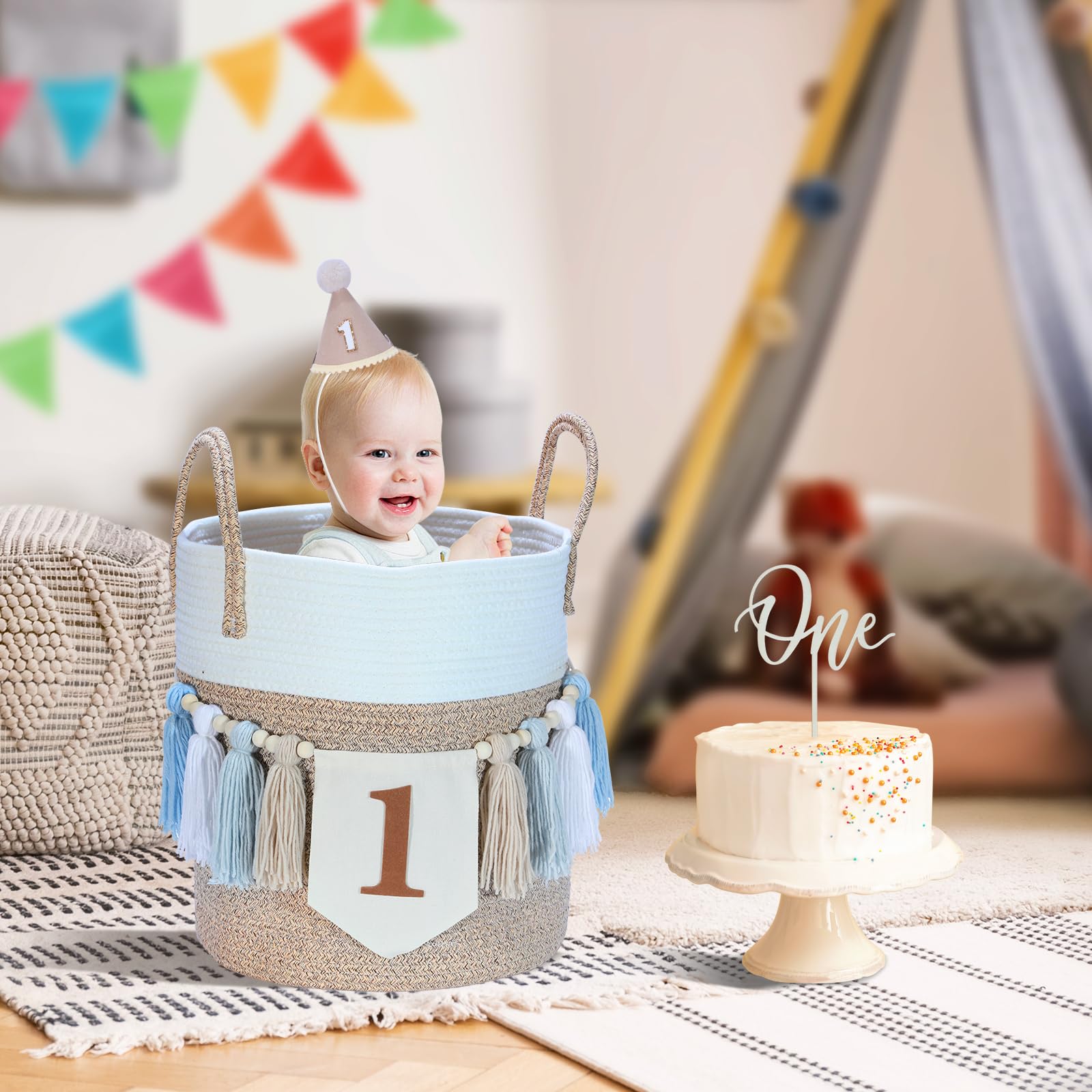 1st Birthday High Chair Banner Decorations - Blue Tassel Garland & Hat For Boy's Party - View #13
