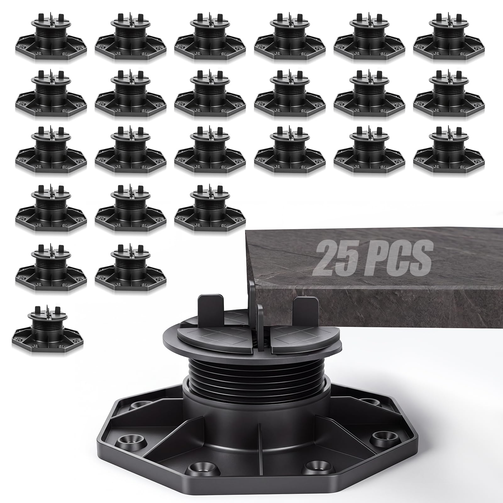 Decking Pedestal, 18-32mm Height-Adjustable 25 Pack Joist Support Feet