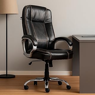 Mrc Executive M164 High Back Ergonomic Leatherette Revolving Office Boss Chair with 360 Degrees Swivel Chrome Stand & Tilting Locking Mechanism (Engineering Wood)(Black)