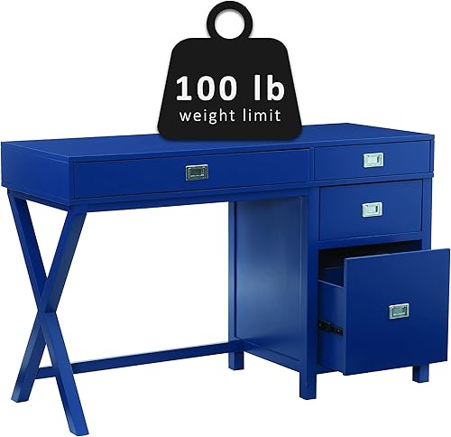 Miniatura 17 de Linon Sadie - Escritorio de almacenamiento lateral clásico moderno azul marino