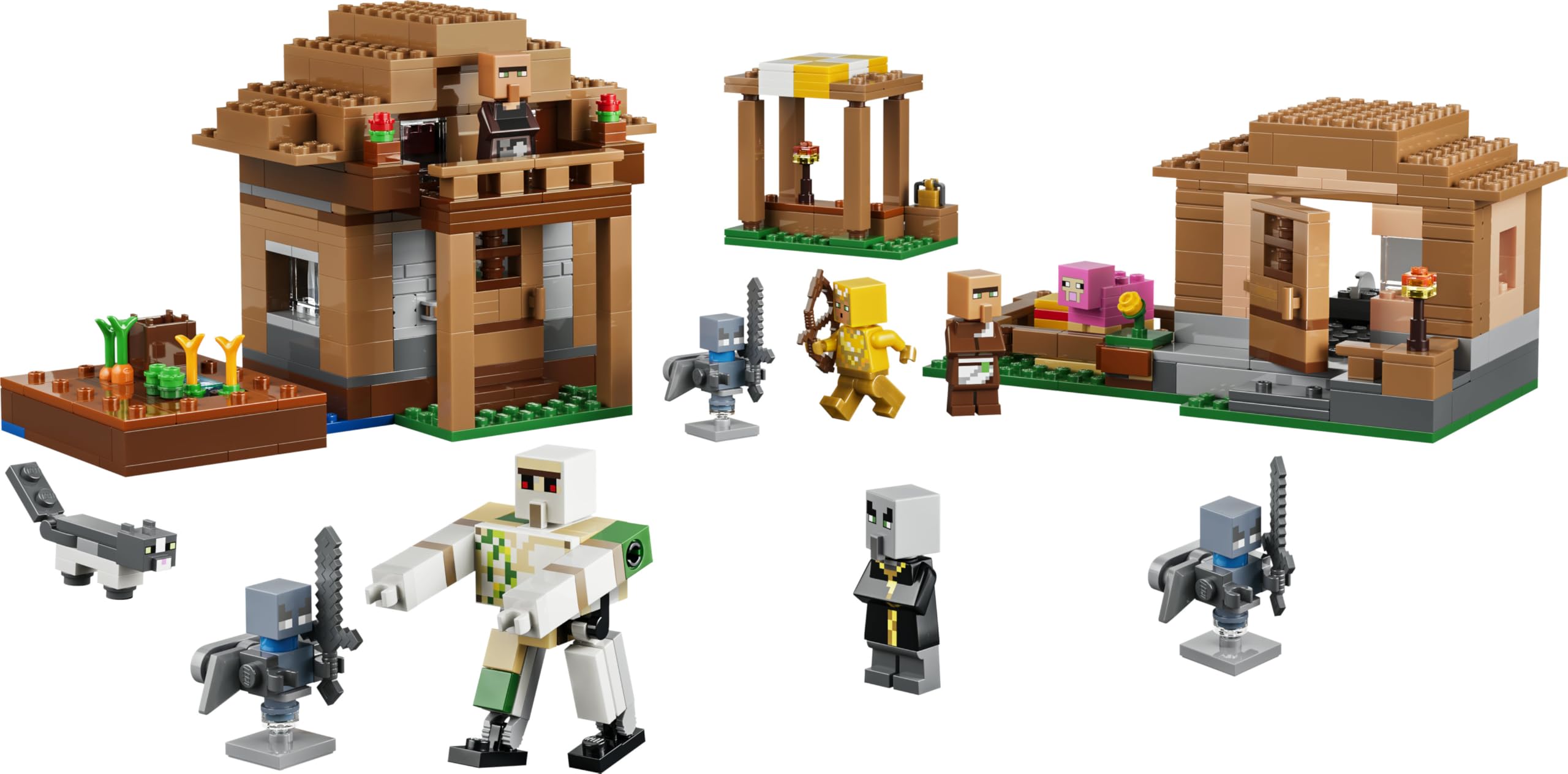 LEGO Minecraft Attacco al Villaggio dell’Evocatore - Casa Giocattolo con Giardino e 11 Personaggi tra cui Villico Muratore e Golem di Ferro - Decorazione Cameretta - Regalo per Gamer da 9 Anni - 21596