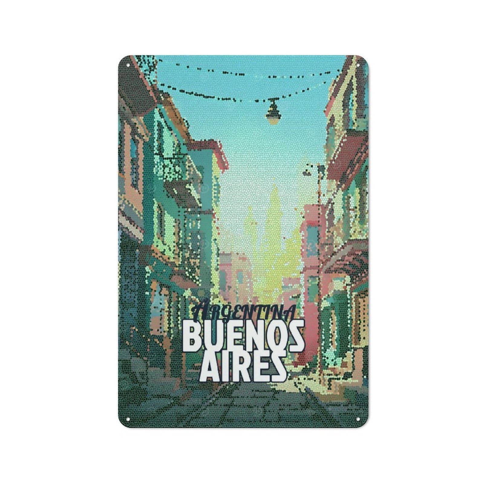 Junmoney Style-12 Tin Wall Plaque 30X20cm With Argentina Buenos Aires Mosaic For Garage Wall, For People Furnishing A Garage, For Retro Home Interiors