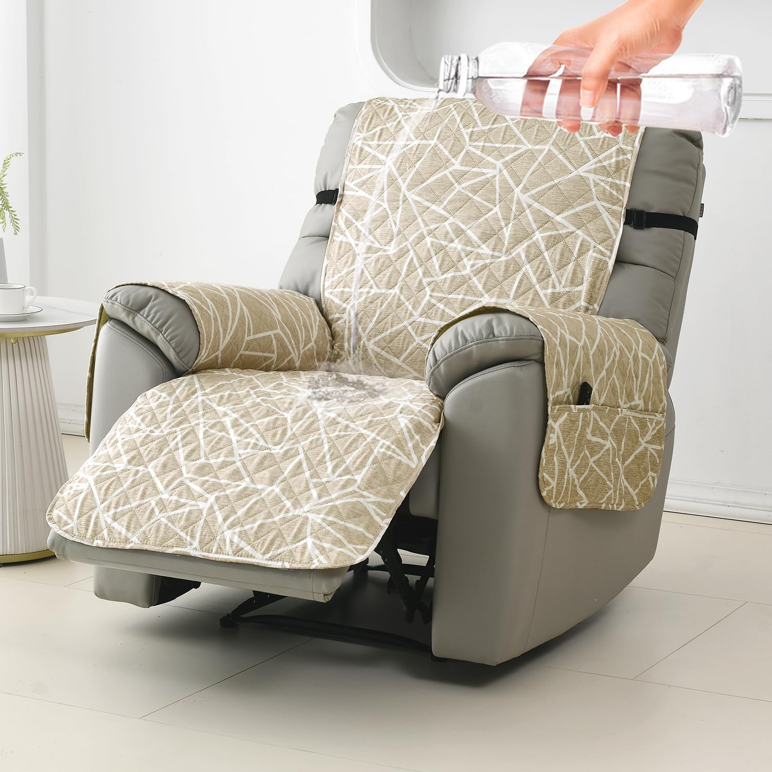 HOKIPO Recliner Mat - Waterproof Beige Abstract -14