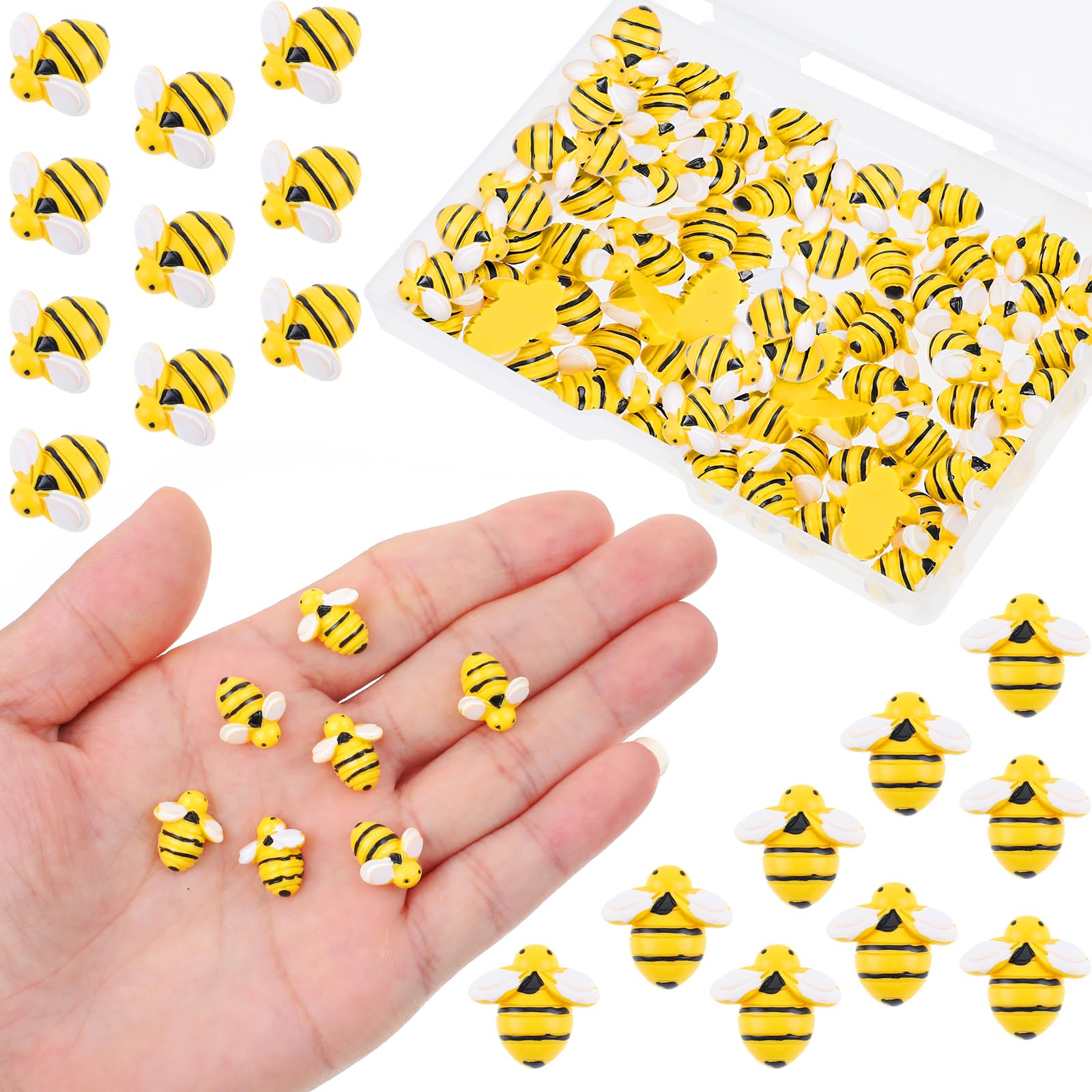 45 Pcs Tiny Resin Bees Small Plastic Bumble Bee Decor Honey Bee Decorations for Party Tiny Bees for Crafts Flatback Bee Shaped Embellishments Bee Charms for Bee Themed Birthday Party Table Decoration