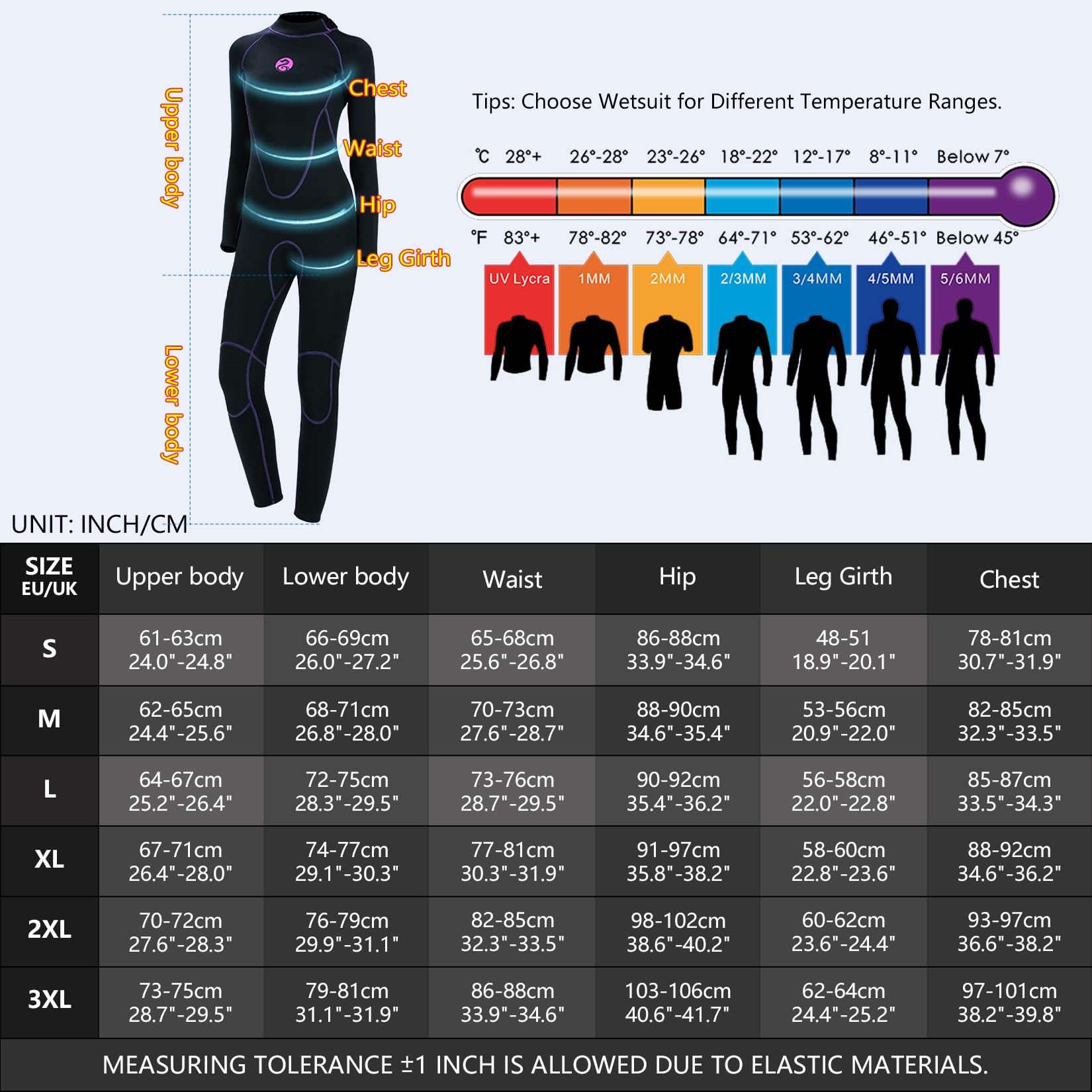 Combinaison Plongée Femme Manches Longues Combinaison Néoprène Surf Kitesurf Natation Plongée sous-Marine Voile Snorkeling Noir M