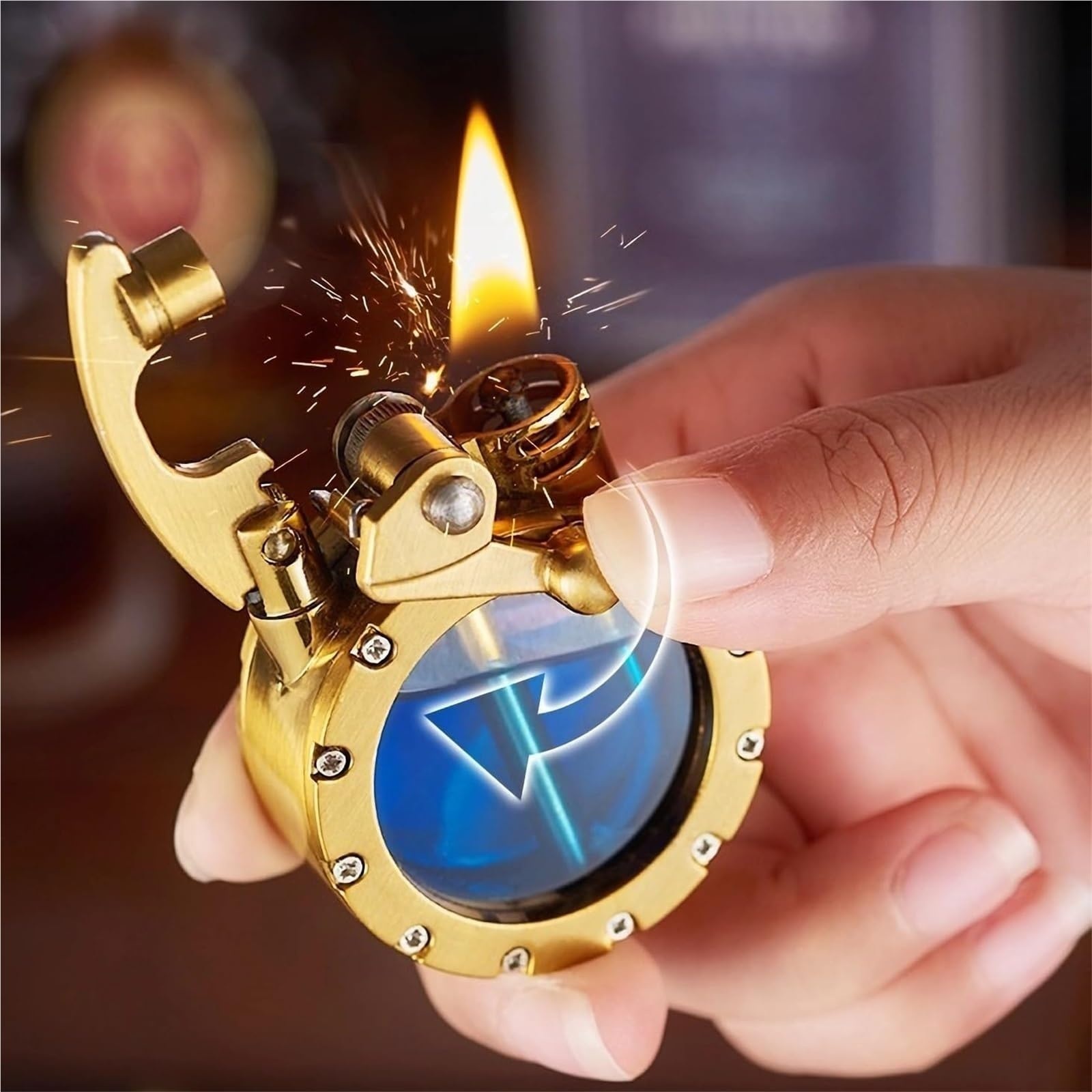 Encendedor Retro Metálico Rocker de Kerosene Dorado miniatura 7