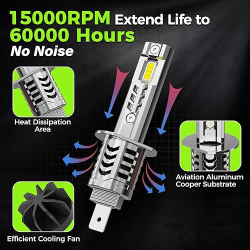 Miniatura 7 de Bombilla LED H1 mejorada 2024, 700% más brillante, 22000 lm, bombillas LED H1, no requiere adaptador, tamaño 11, 60000+ horas de vida útil,