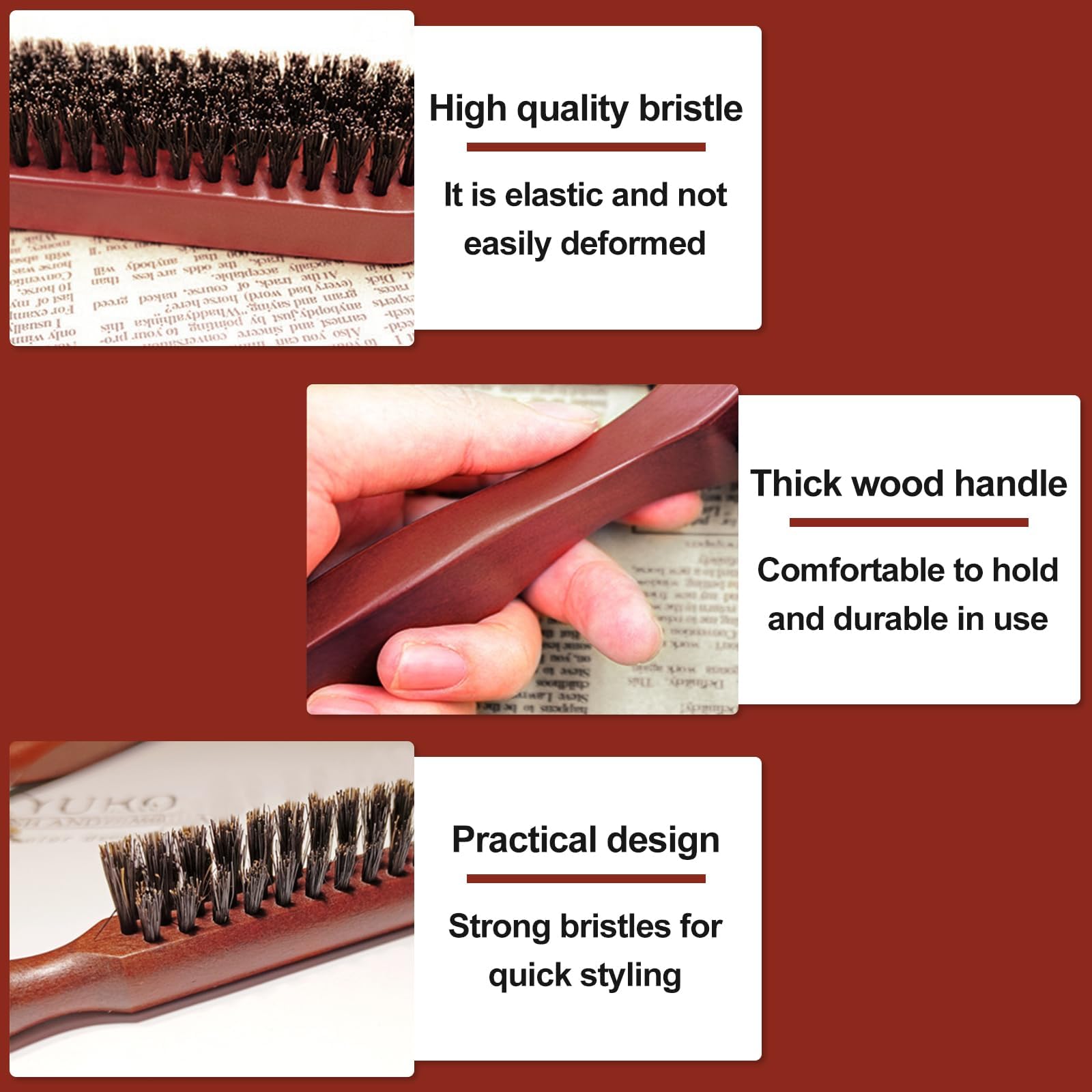 Sularpek 2 Pcs Cepillos de Cerdas de Jabalí, Cepillo Para el Cabello de Jabalí, Peine de Salón para Moño, Cerdas Naturales Suaves, Grandes y Pequeños, para Peinar el Cabello y la Barba