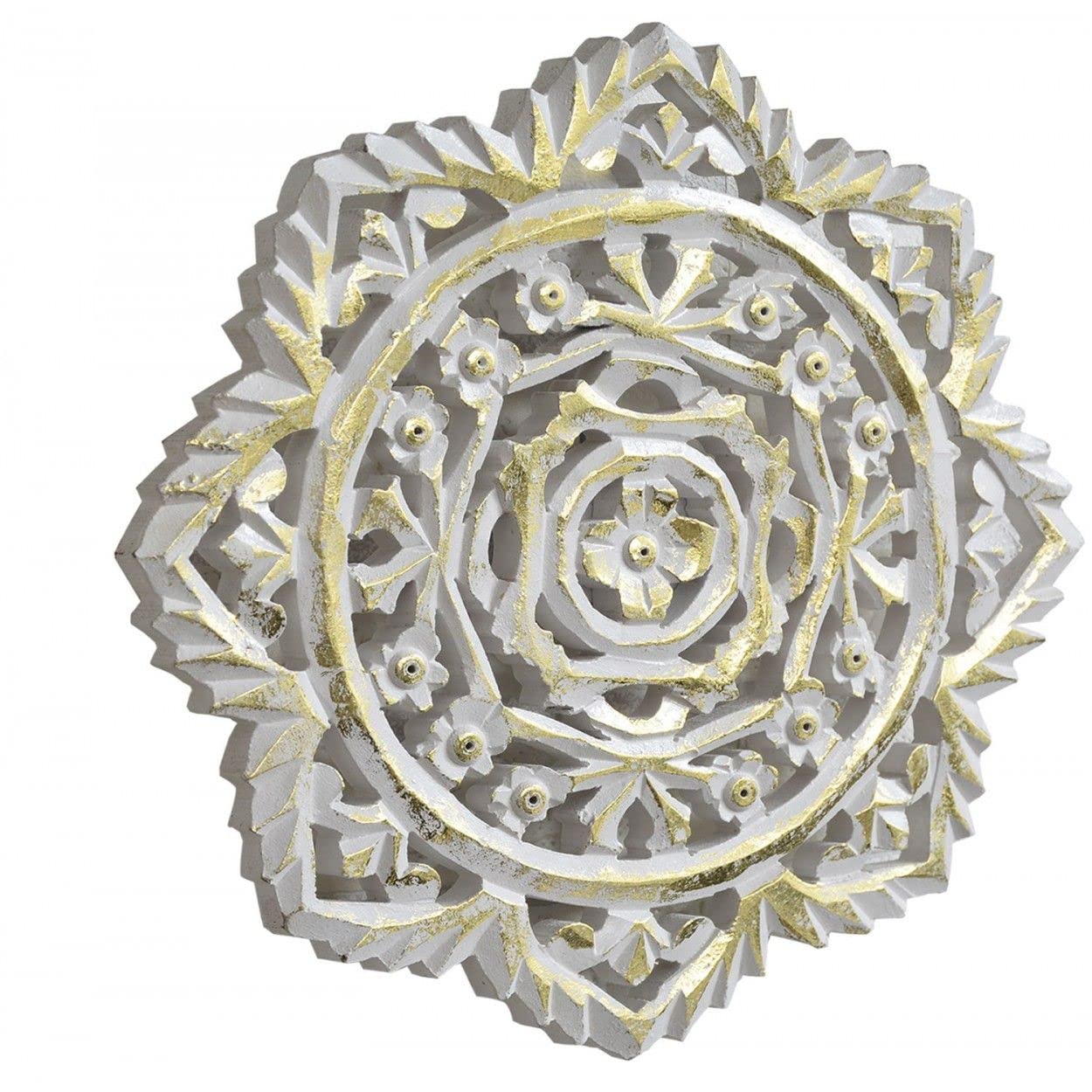 Wall Decor, Off White, Wood Carved with Decape Finish, 30X2X30 cm - Home & More - B