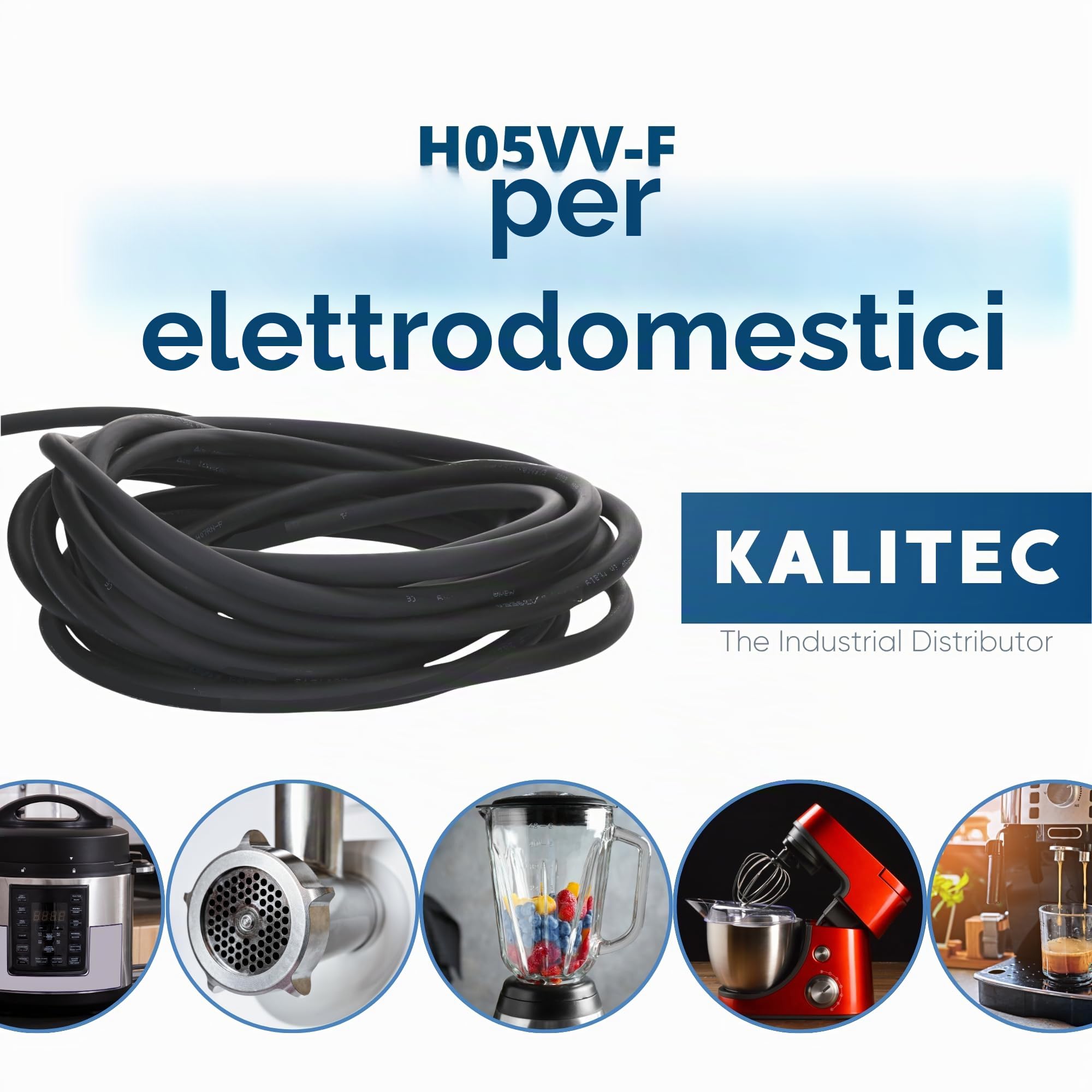Kalitec H05VV-F - Cavo Elettrico 10 m, 3G2,5 mm², Nero, Filo PVC per | Tubo flessibile per lampade ed elettrodomestici, conduttore di protezione, tensione 300/500 V, isolamento robusto in PVC