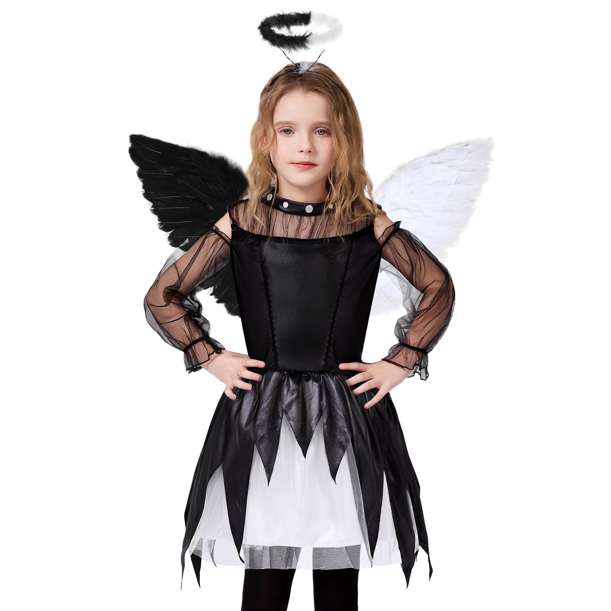 DoxrmuruFallen Angel Costume for Girls Angel and Devil Costume for Halloween Dress Up