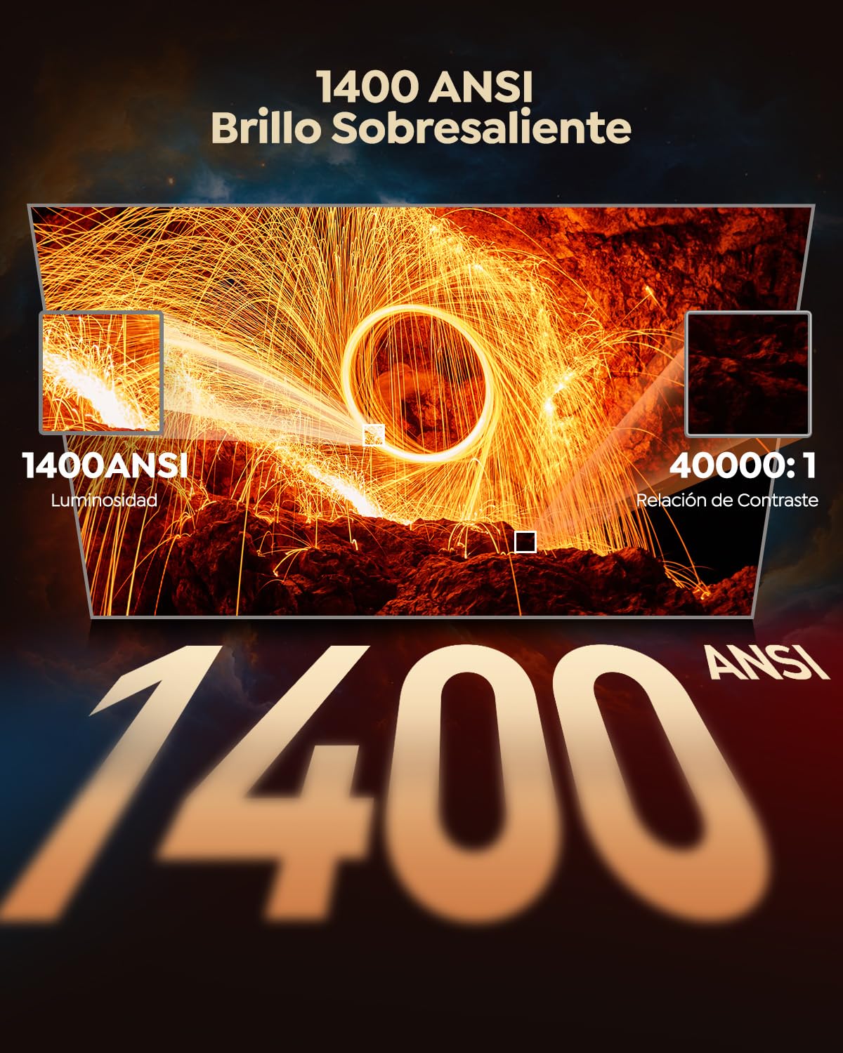 Proyector 4K【1400 ANSI/Netflix Incluido/Dolby】 Smart Proyector 4K Portátil Auto Focus/Keystone WiFi Bluetooth FHD 1080P, HDR10, Proyectors WiFi6 Exterior Zoom 50% para Cine en Casa/PPT Doble HDMI/USB