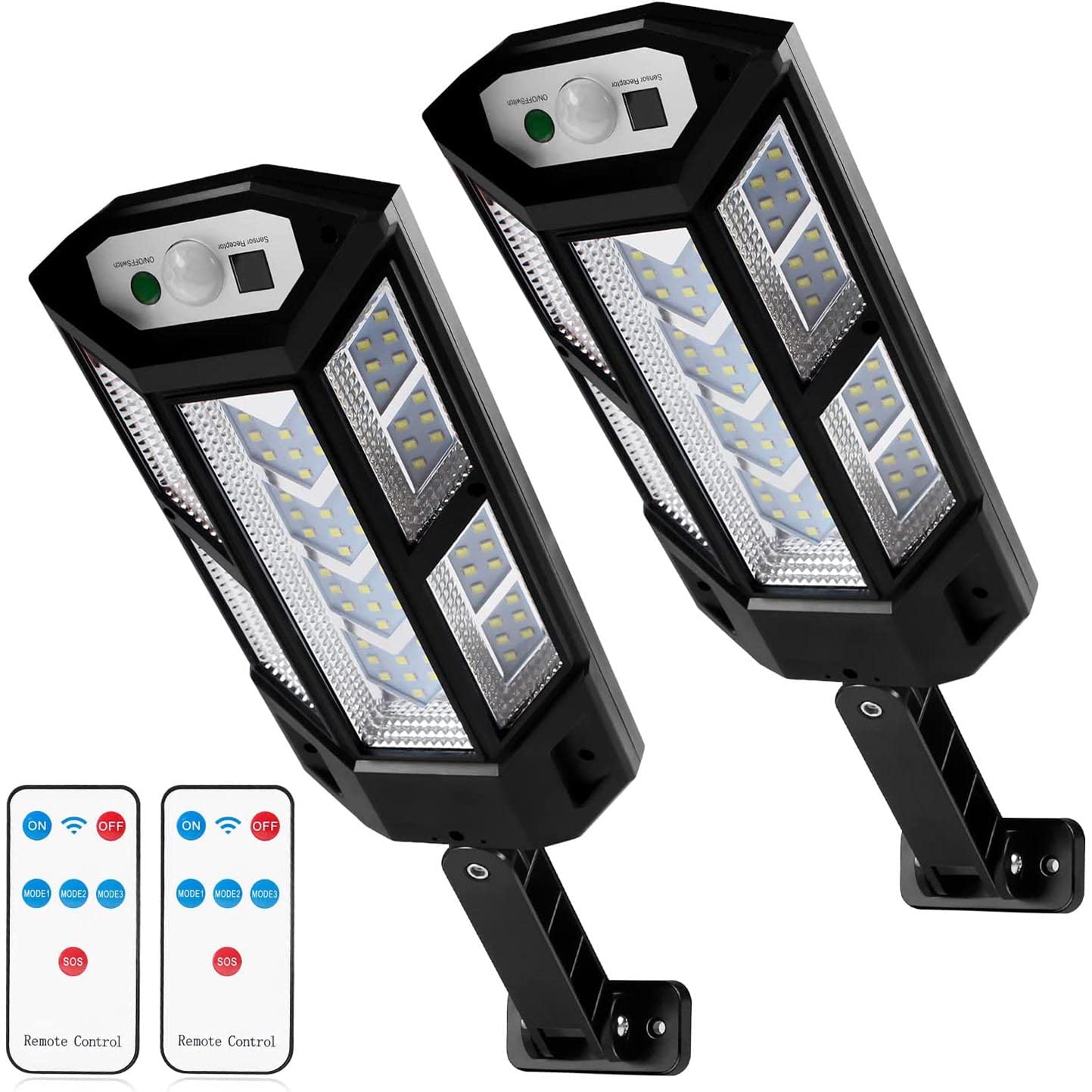 X spring Solar Street Lights, 3 Modes Solar Wall Lamp with Remote Control, 84 LED Solar Outdoor Lights with Motion Sensor, Solar Lights for Garden, Pathway, Patio, Fence, Garage, Balcony (2 Pack)