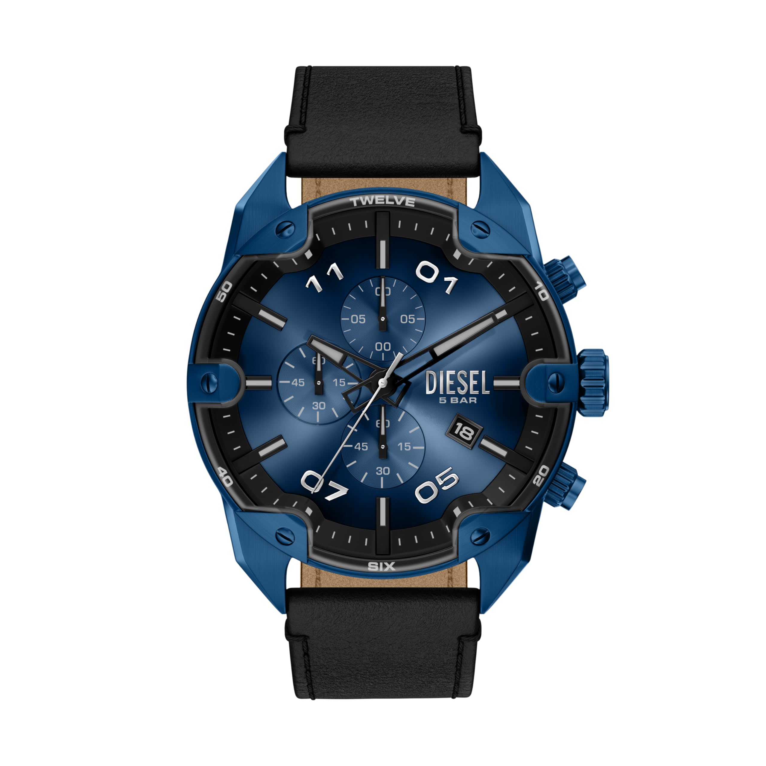 Diesel Men's Leather 50M Black Spiked Chronograph Strap Watch - W11371 Dz4703