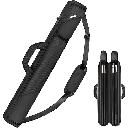 Pool Cue Case, Pool Stick Case 2x2 Holds 2 Sticks with 2 Accessory Zipper Pockets, Sturdy Polyester Pool Cue Carry Bag with Shoulder Strap Handle, Soft Billiard Cue Sling Bag for Men and Women