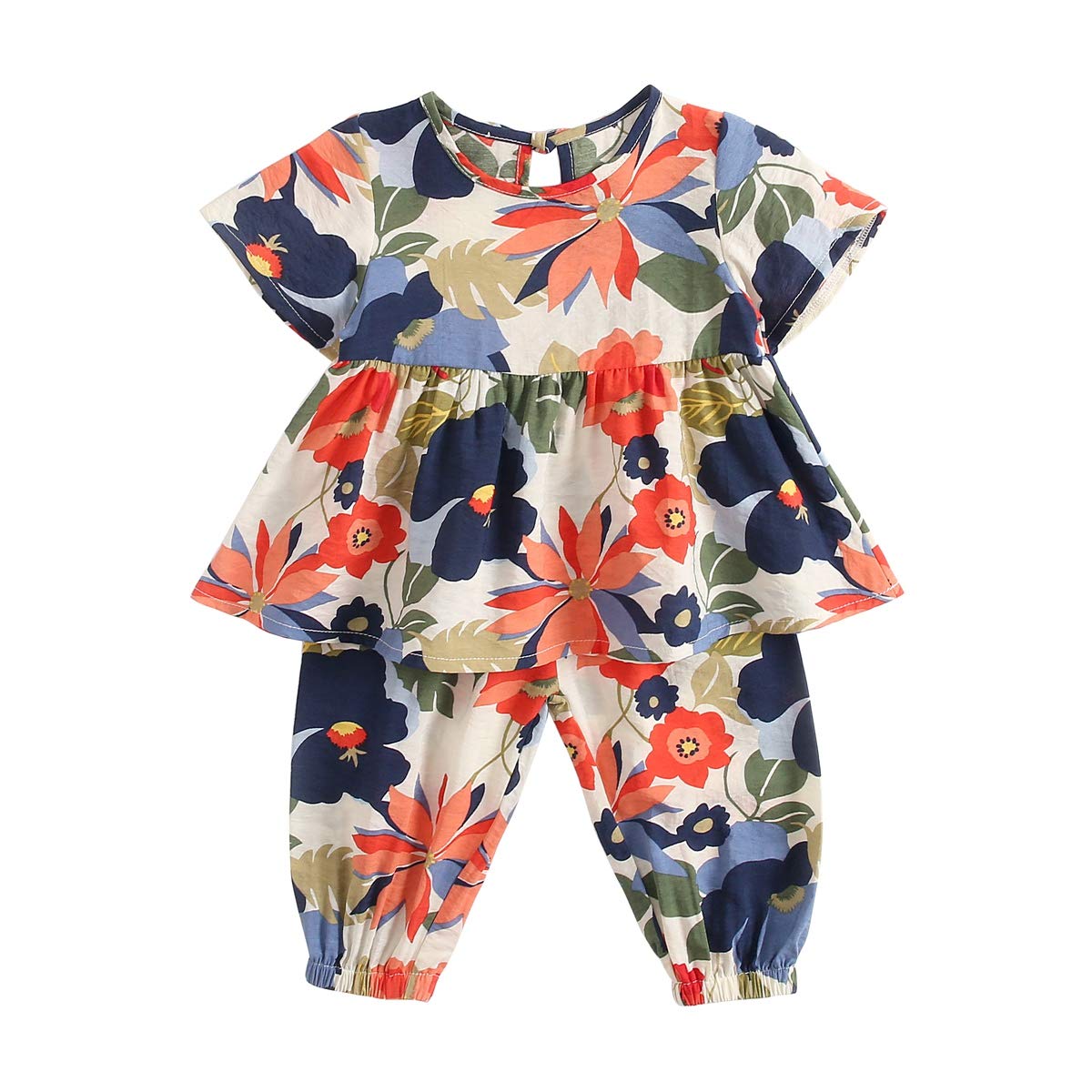 Sanlutoz Conjunto de Ropa de bebé niña Verano Las Flores Vestido de bebé + Pantalones