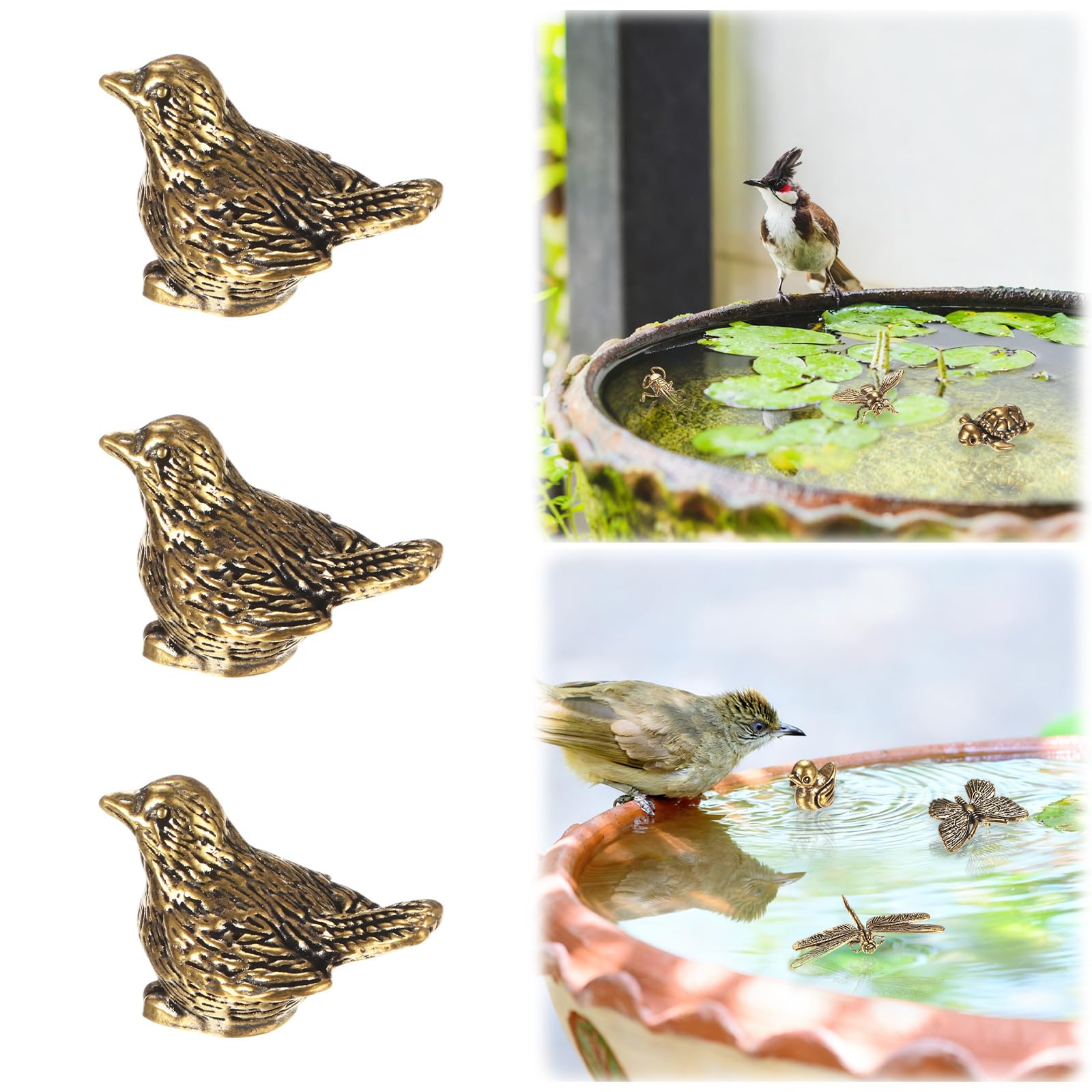 M METERXITY 3-Pack Bird Bath Copper Disk, Mini Bird Bath Copper Ornaments for Outdoor Birdbaths/Bowl Decor [Sparrow]