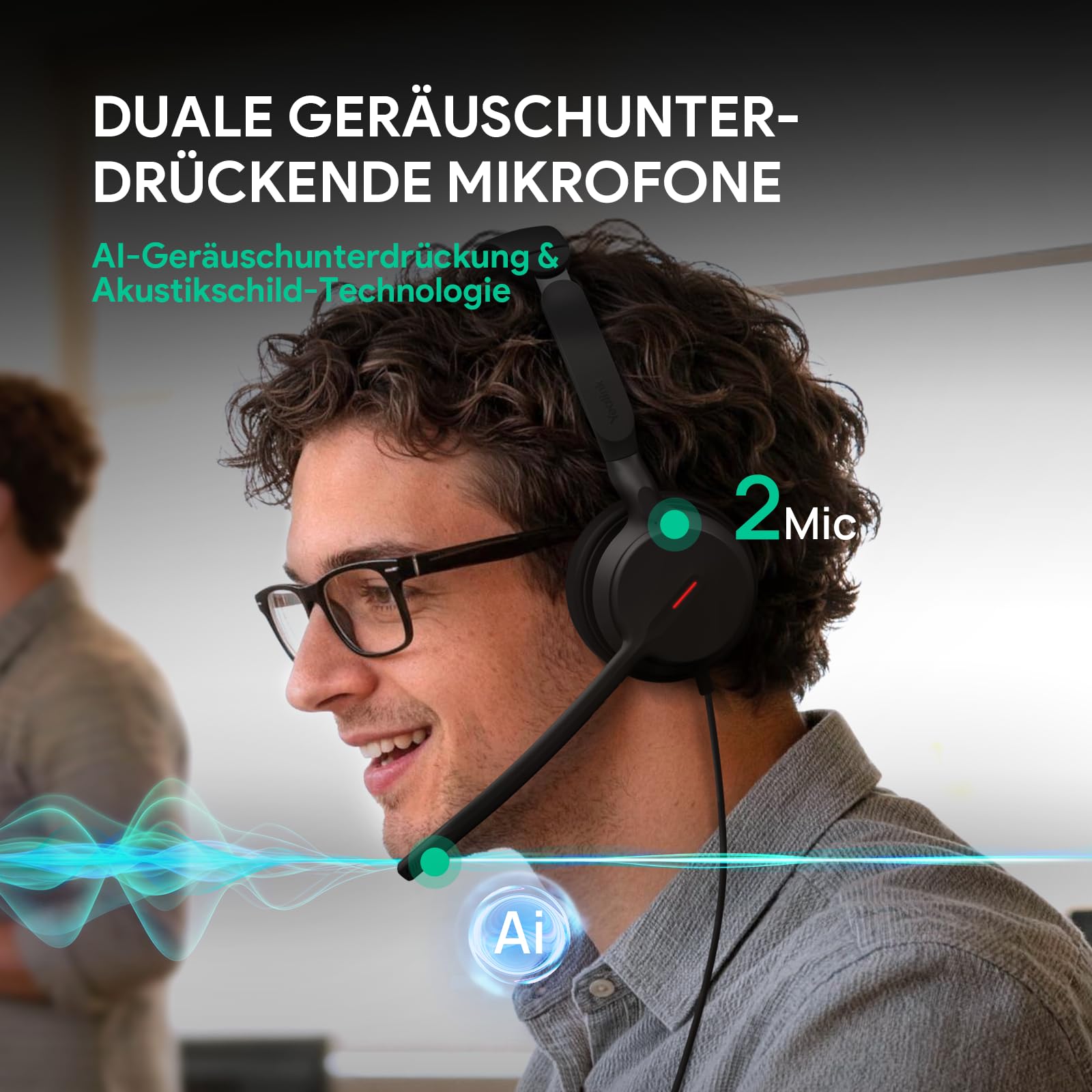 Yealink UH44 Cuffie con microfono, auricolari stereo USB con cancellazione del rumore, cuffie cablate per PC, call center, ufficio con indicatore di stato, USB-C/A, certificate Teams.