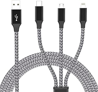 Multi Charging Cable, (2 Pack 4FT) Multi USB Charger Cable Nylon Braided 3 in 1 Charging Cable Fast Charging Cord with Type-C, Micro USB, Lightning, IP Port for Most Phones/iPads/iPhones/Tablets