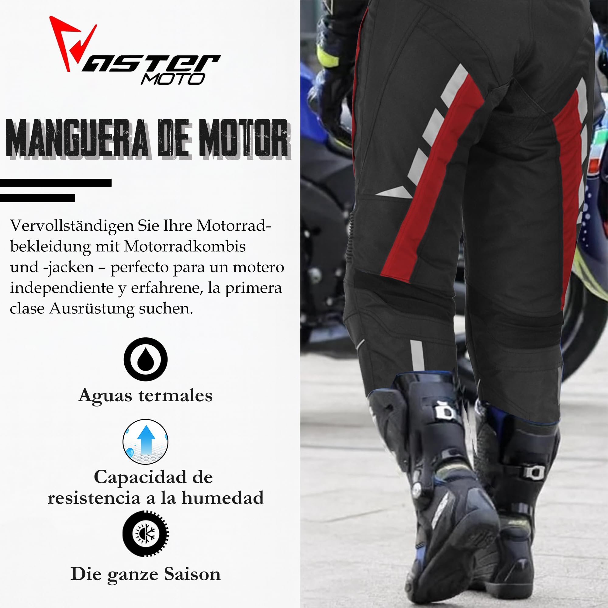 Motorradhose für Herren mit Protektoren, Motorradhose aus Cordura, wasserdicht, mit Schutz an Hüften und Knien, CE-zertifizierte Rüstung