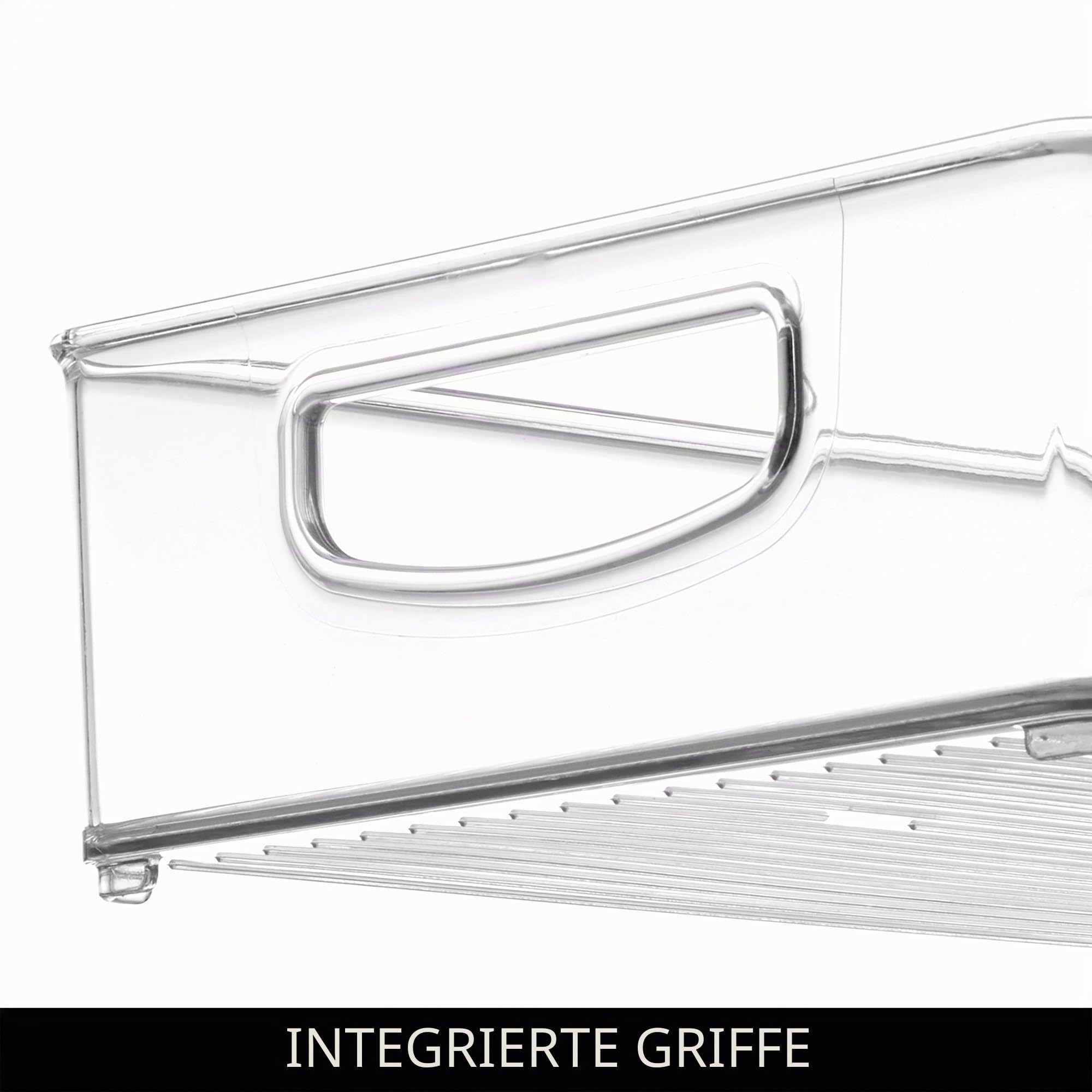 iDesign 6er Set kleine stapelbare Aufbewahrungsbehälter aus recyceltem Kunststoff mit integrierten Griffen für die Küche, den Kühlschrank, Gefrierschrank - Verschiedene Größen, klar