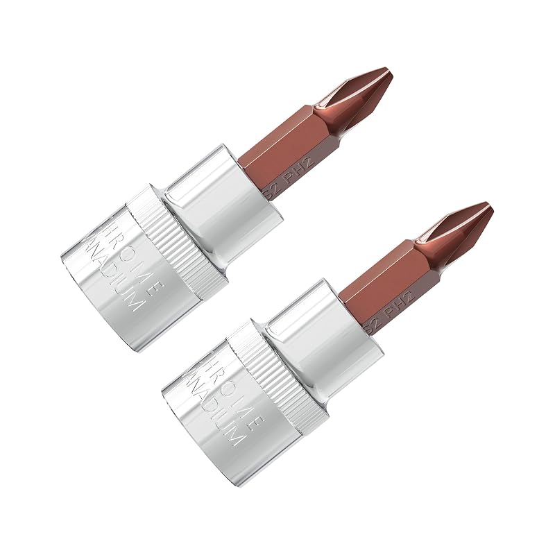 Kit de Soquetes para Bit Phillips PH2 (#2) com Encaixe de 3/8 pol. (9,5 mm), Comprimento de 4,8 cm, FOCMKEAS, 2 peças