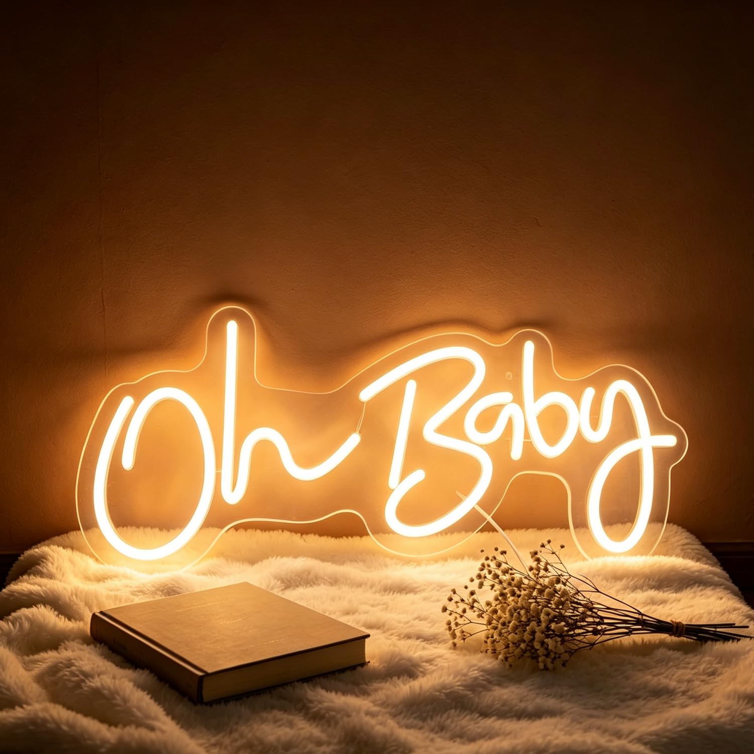 Oh Baby Neon Sign for Backdrop Wall Decor, Warm White Dimmable LED Light Up Sign for Boy and Girl Baby Shower Gender Reveal Nursery Birthday Party Wedding Engagement, Gift for Couple USB Powered — image 1