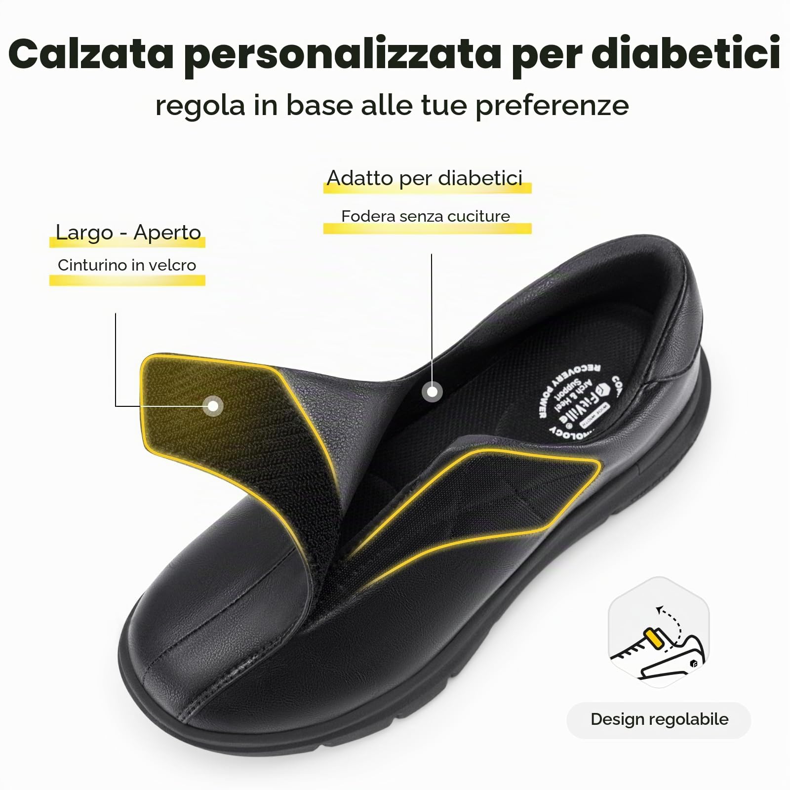 FitVille Extra Larghe Scarpe da Uomo in Pelle con Strappo Scarpe da Passeggio Business Casual per Piedi Gonfi EasyTop Deluxe V1