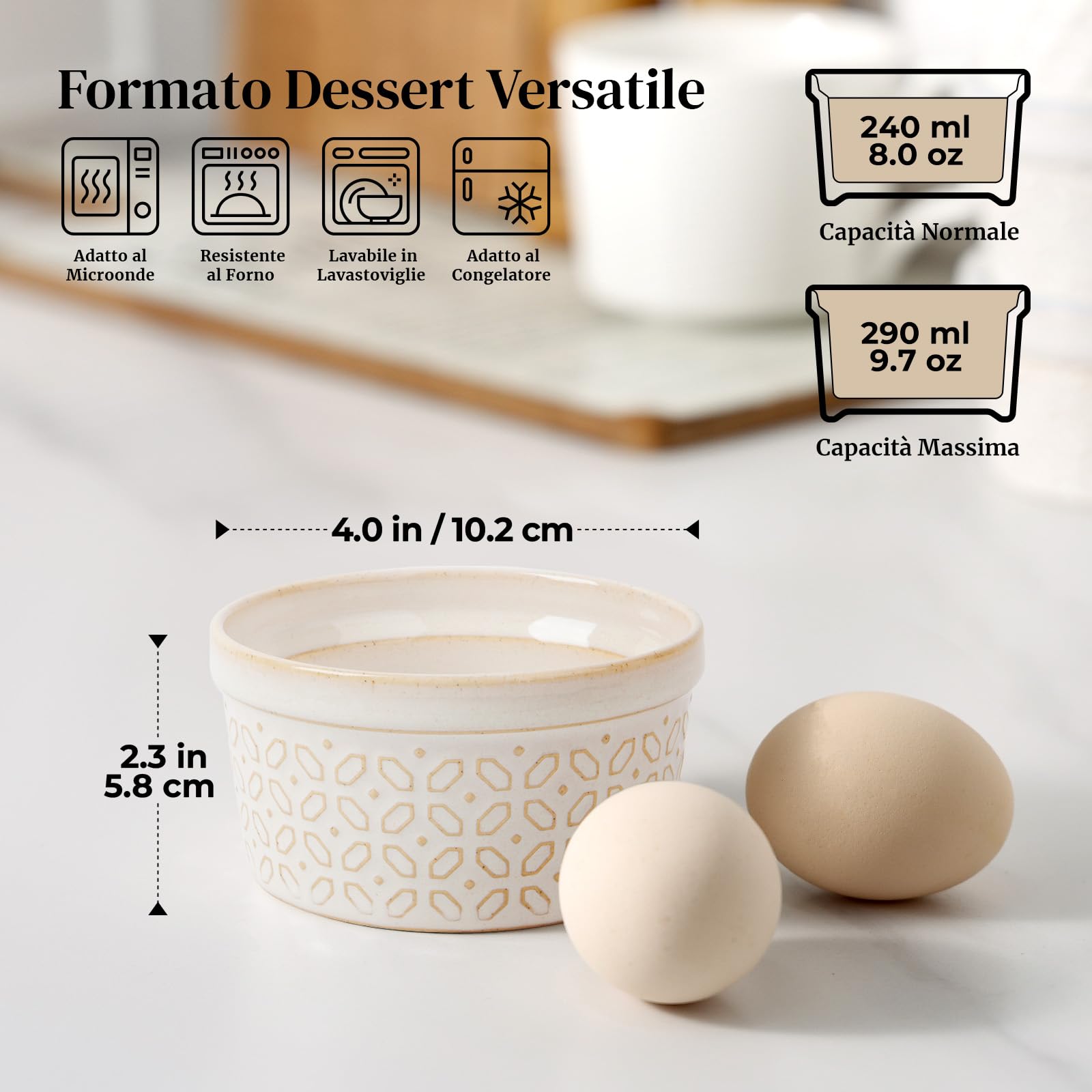 DOWAN Creme Brulee - Set di 6 ciotole in porcellana, 235 ml, resistenti al forno, 8 oz