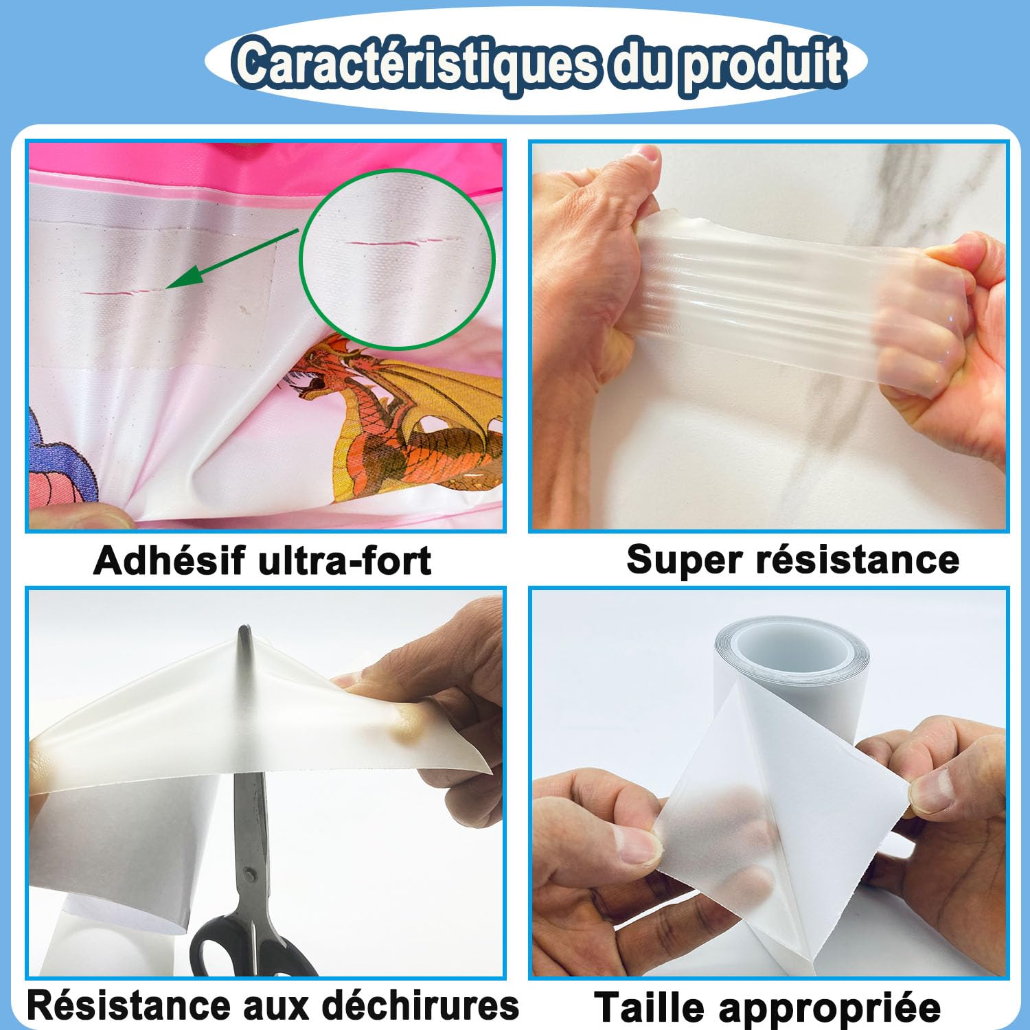 Kit de réparation gonflable TPU 10 cm x 2 m imperméable pour matelas pneumatique piscine bouée jouets