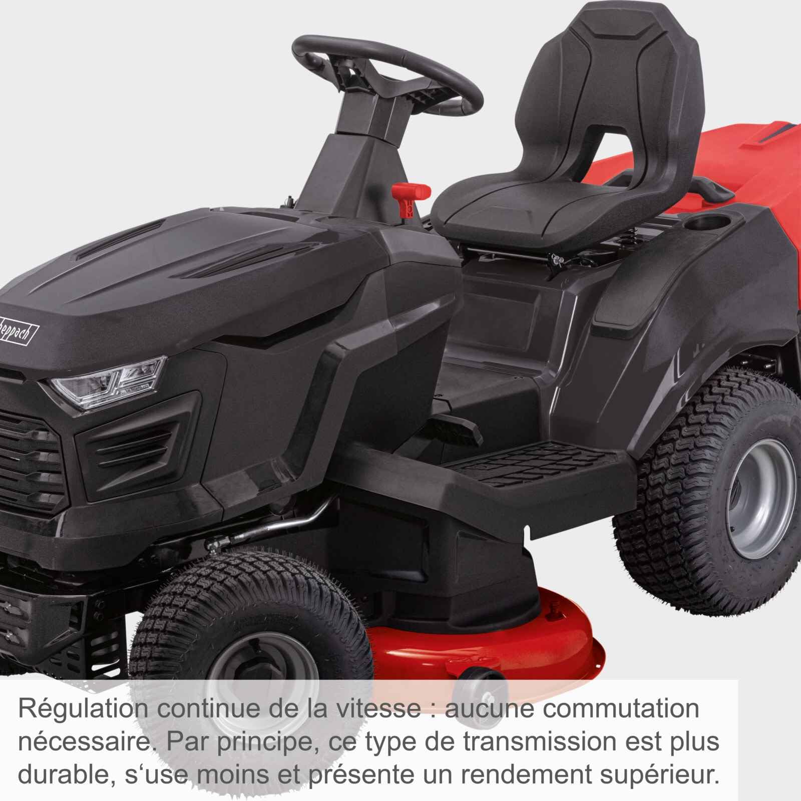 Scheppach Tondeuse autoportée TMR452-98H-RD - Moteur 4 Temps 12.5 CV - 452 cm3 - Transmission Automatique hydrostatique - Largeur de Coupe 98 cm - 5000 m² - Hauteur de Coupe 30-90 mm - bac 245 L