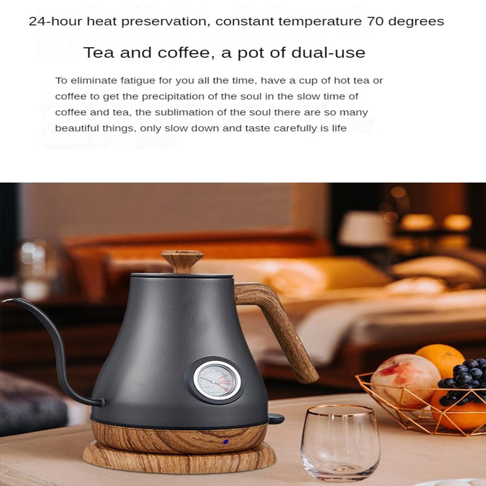 Bollitore Elettrico a Becco Lungo, bollitore Elettrico per Il tè, bollitore con Display della Temperatura, caffettiera Fatta a Mano