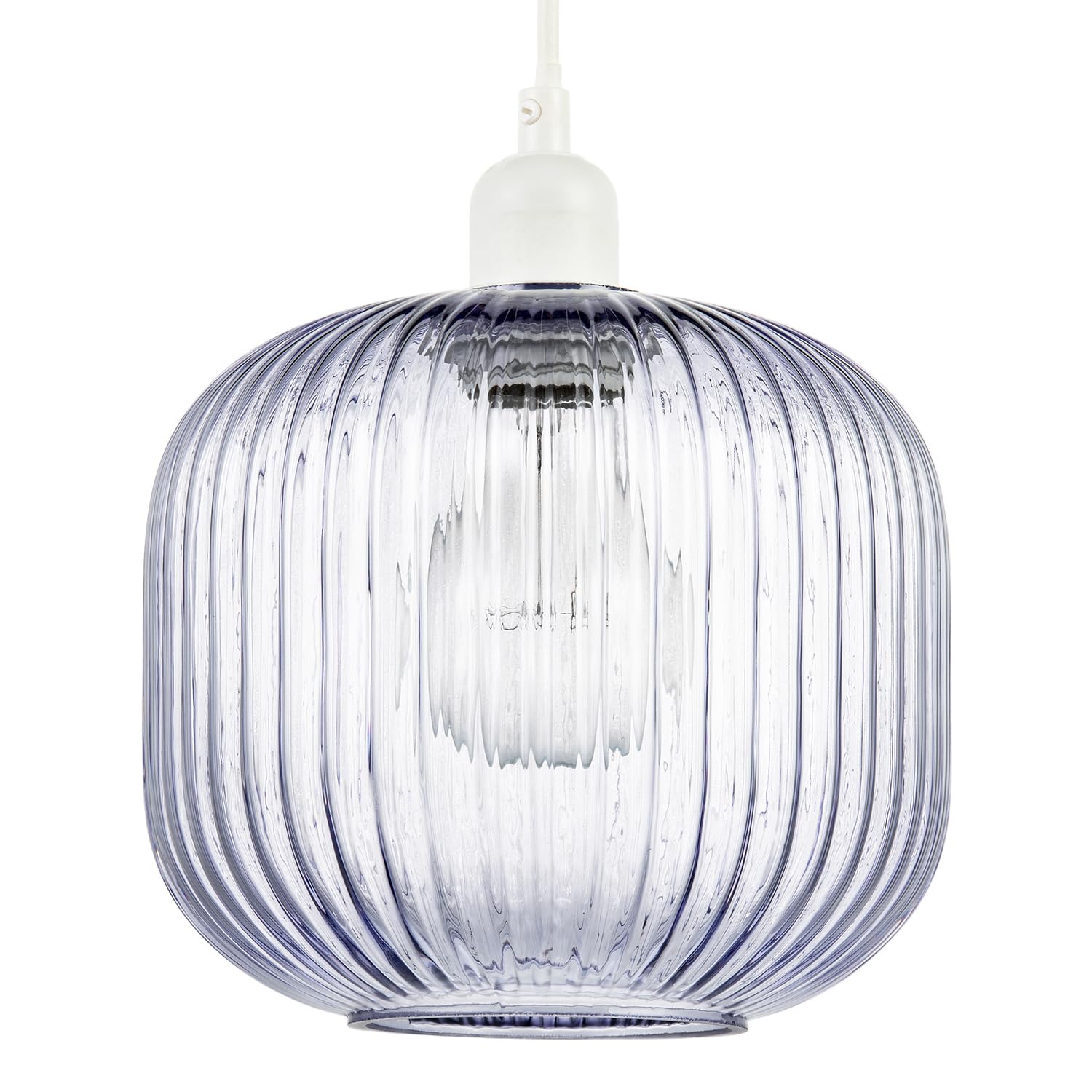 Happy Homewares Lilac Modern Designer Soft Purple Line Ribbed Glass Rounded Pendant Lamp Shade | 20Cm X 18Cm | For Kitchen Island Living Room Bedroom Dining Room Etc By