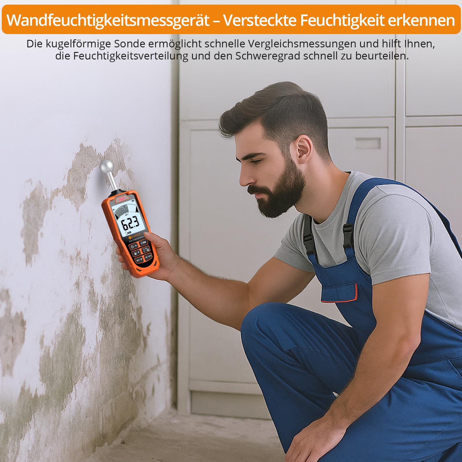 Neoteck Feuchtigkeitsmessgerät Pin&Pinless 2-in-1 Dual-Sonden mit LCD und akustischem Alarm