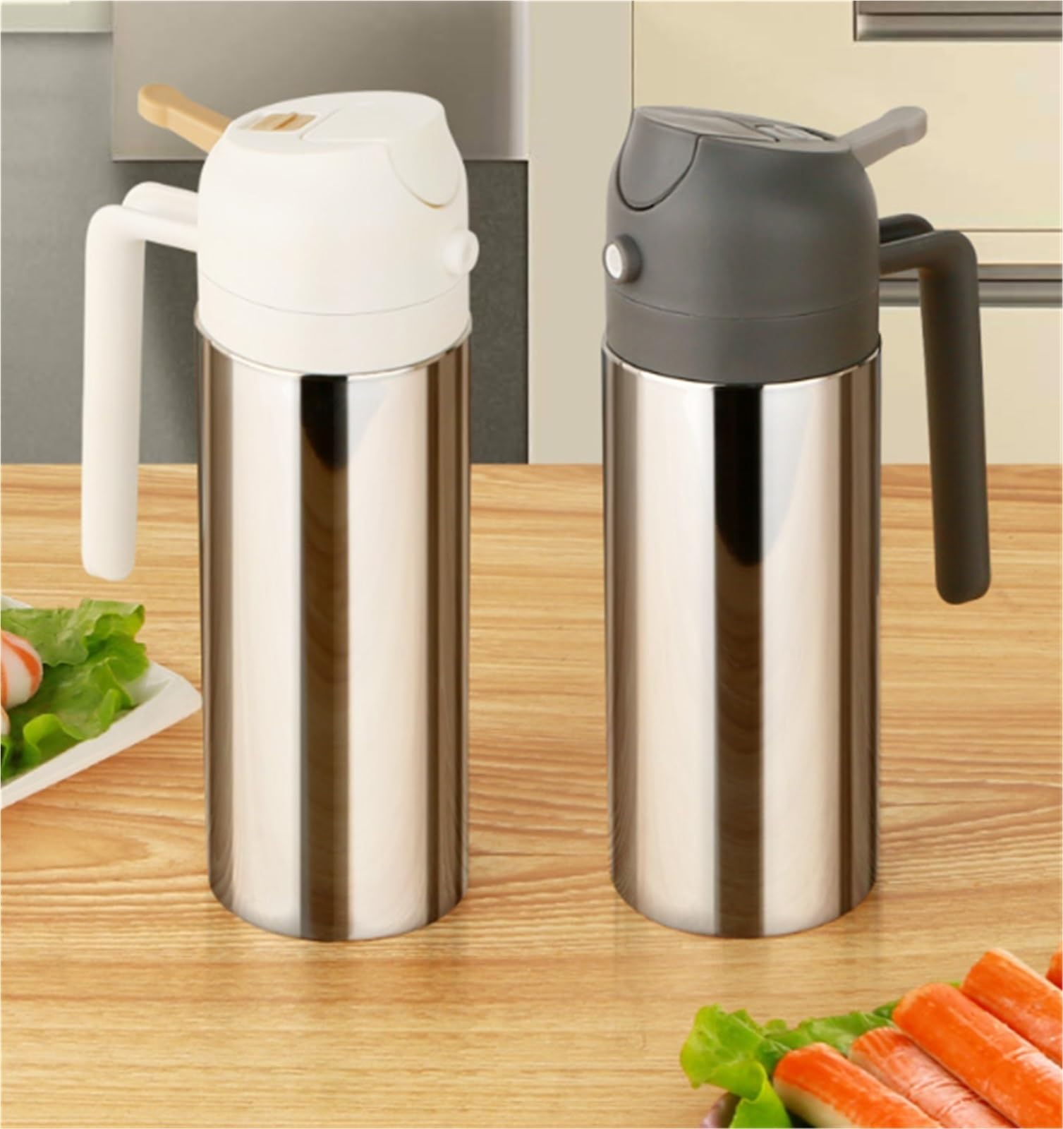 Butelka Oliwę Rozpylacz Oleju Do Gotowania Do Użytku Domowego 2 W 1 Dozownik Oliwy Z Oliwek Do Sałatek Smażonych Na Powietrzu Dozownik Oleju Kuchennego(White,360ml)