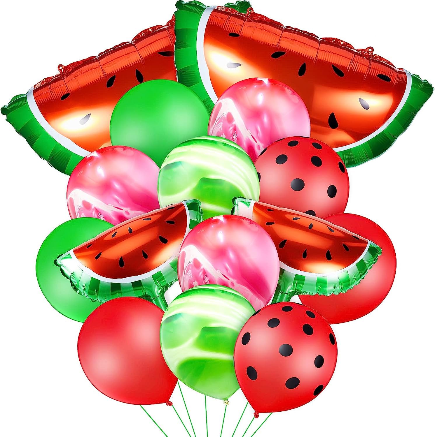 44 Pieces Watermelon Party Balloons - 40 Latex and 4 Foil Balloons in Green and Red for Summer Theme Birthday, Baby Shower, Wedding Decoration Supplies