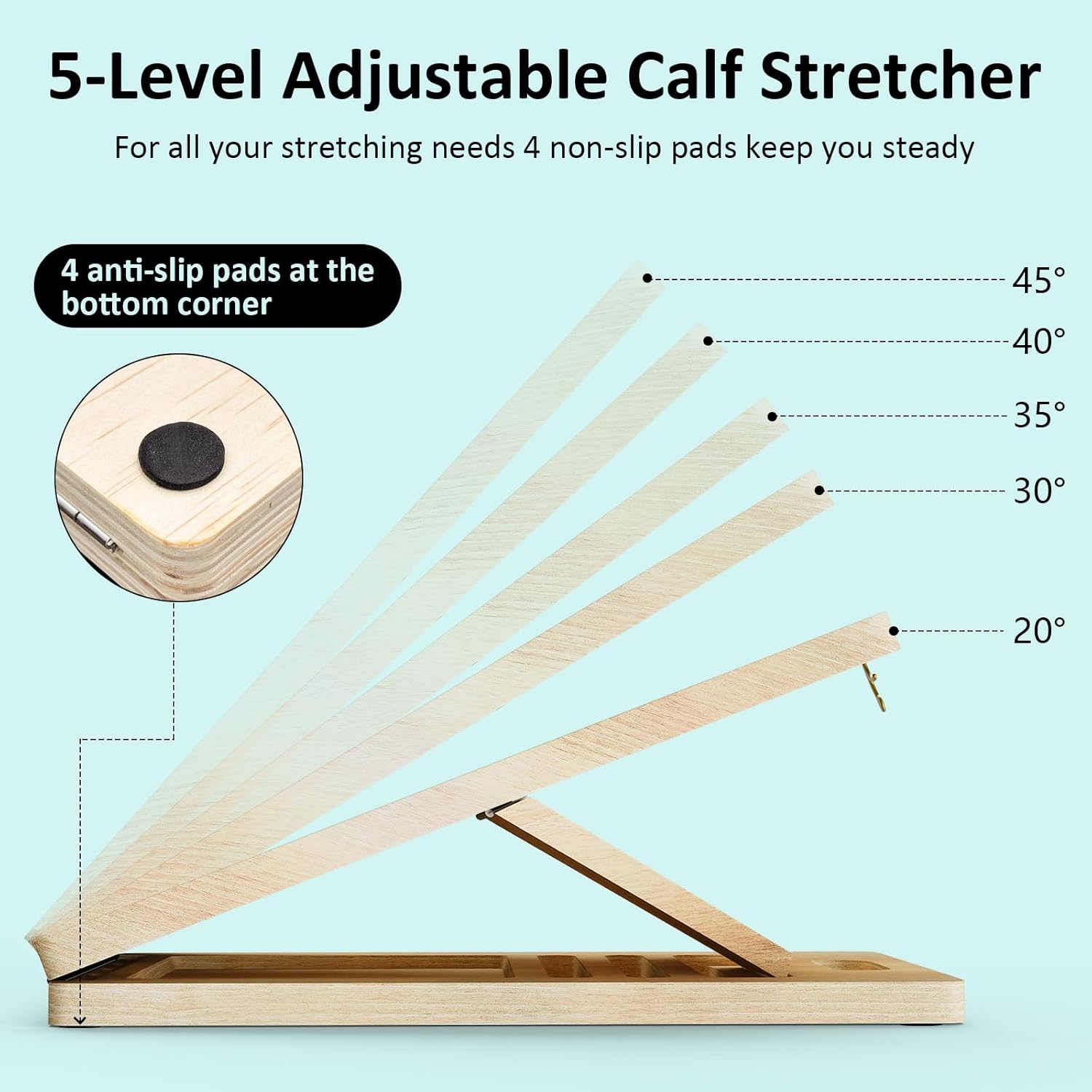 MPortable Wooden Slant & Balance Board for Calf Stretch, Squats, Pilates & Therapy. Multi-angle adjustable, anti-slip, ergonomic design. 350LBS capacity for legs, knees & core training.