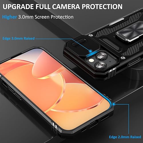 Miniatura 3 de Funda para iPhone 15 Plus Phone Case iPhone 15 Plus Funda con cubierta de cámara, con soporte de anillo atril, con función de montaje magnético para