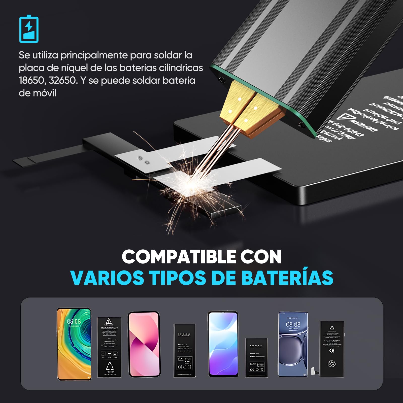 SEESII Mini Soldador por Puntos - SE-209 Soldador de Puntocon con Batería 5,0 Ah 1-80 Niveles para 0,1-0,2 mm Hojas de Níquel, Hierro, Acero Inoxidable, Modo Automático y Manual