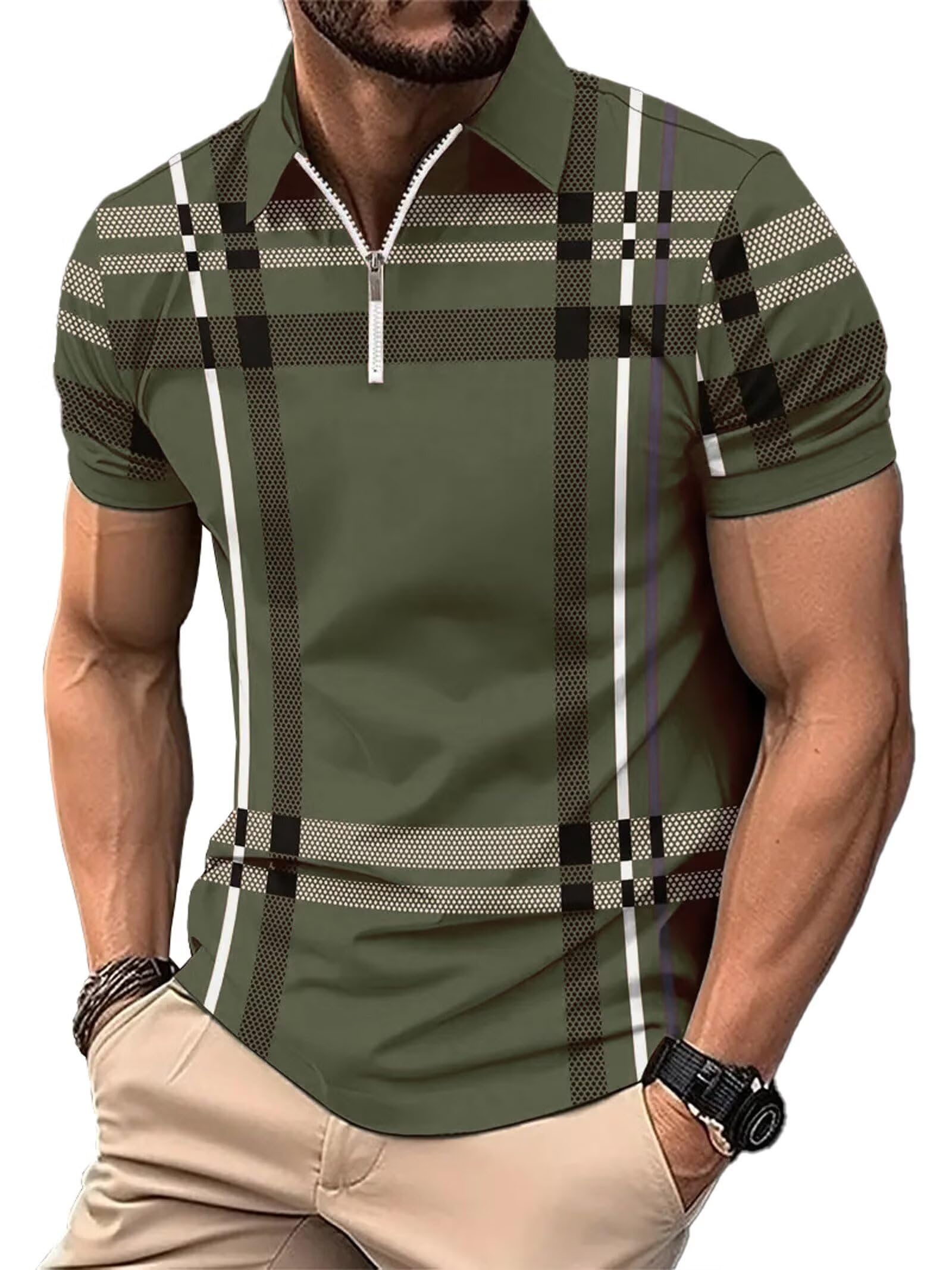 ROOMLINE Men's Polo Shirts 2025 Short Sleeve Casual Polo T Shirt Color Block Slim Fit Golf Shirts with Pocket