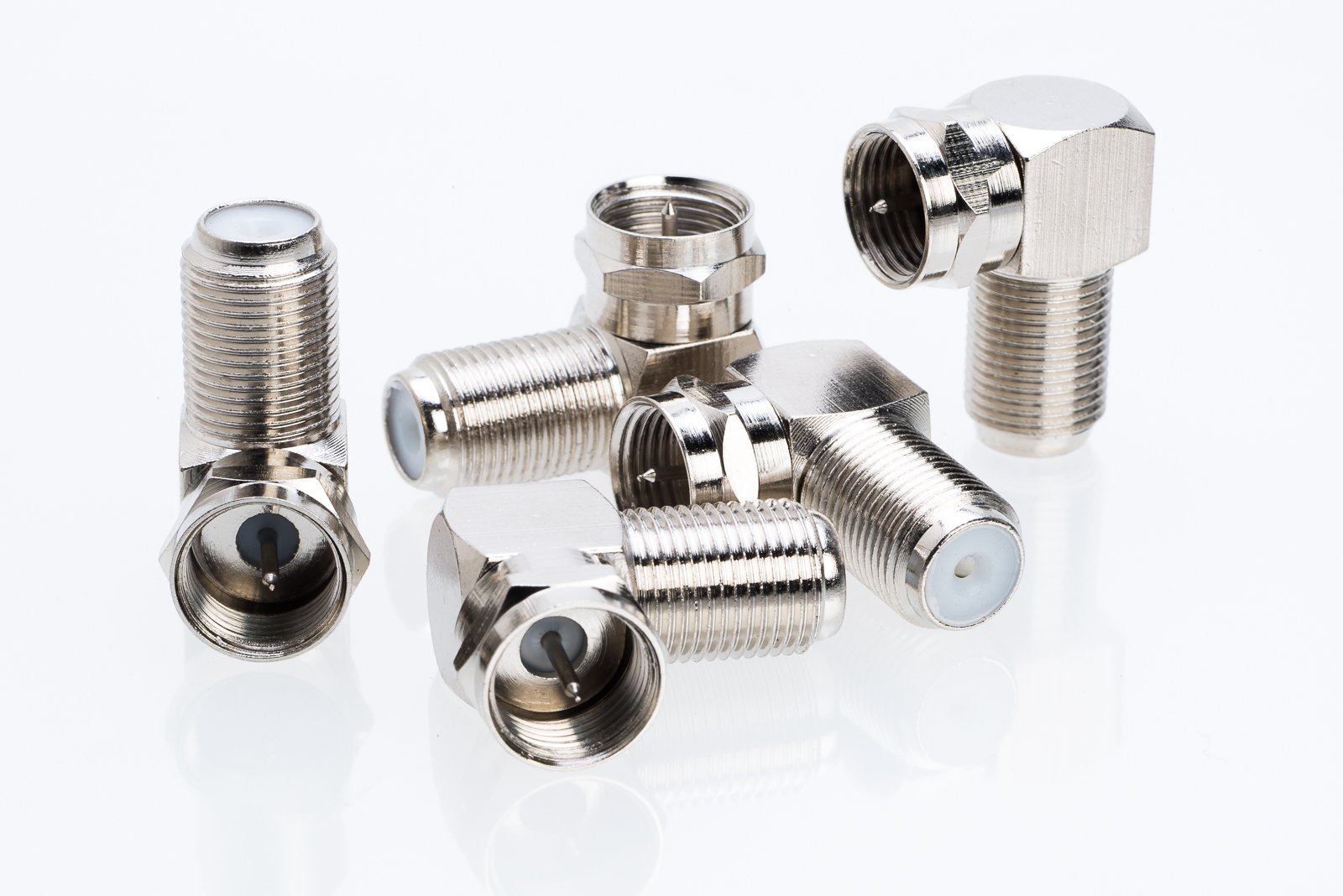 PREMISA F-Type Right Angle Adapter 90° Female F to Male F Connector (5 Pack)