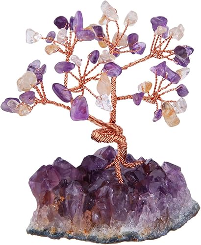 Miniatura 1 de mookaitedecor Árbol de cristal de citrino y amatista, base de cristales de racimo de amatista, árbol de dinero bonsái para riqueza y suerte