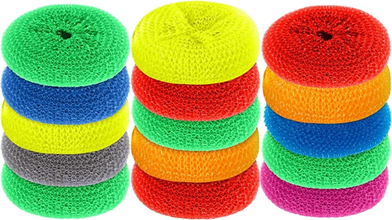 Syaladeu Plastic Dish Scrubbers for Dishes Plastic Pot Round Nylon Poly Mesh Scatch Scrubbers for Home Kitchen Juna Pack of (8)-image-14