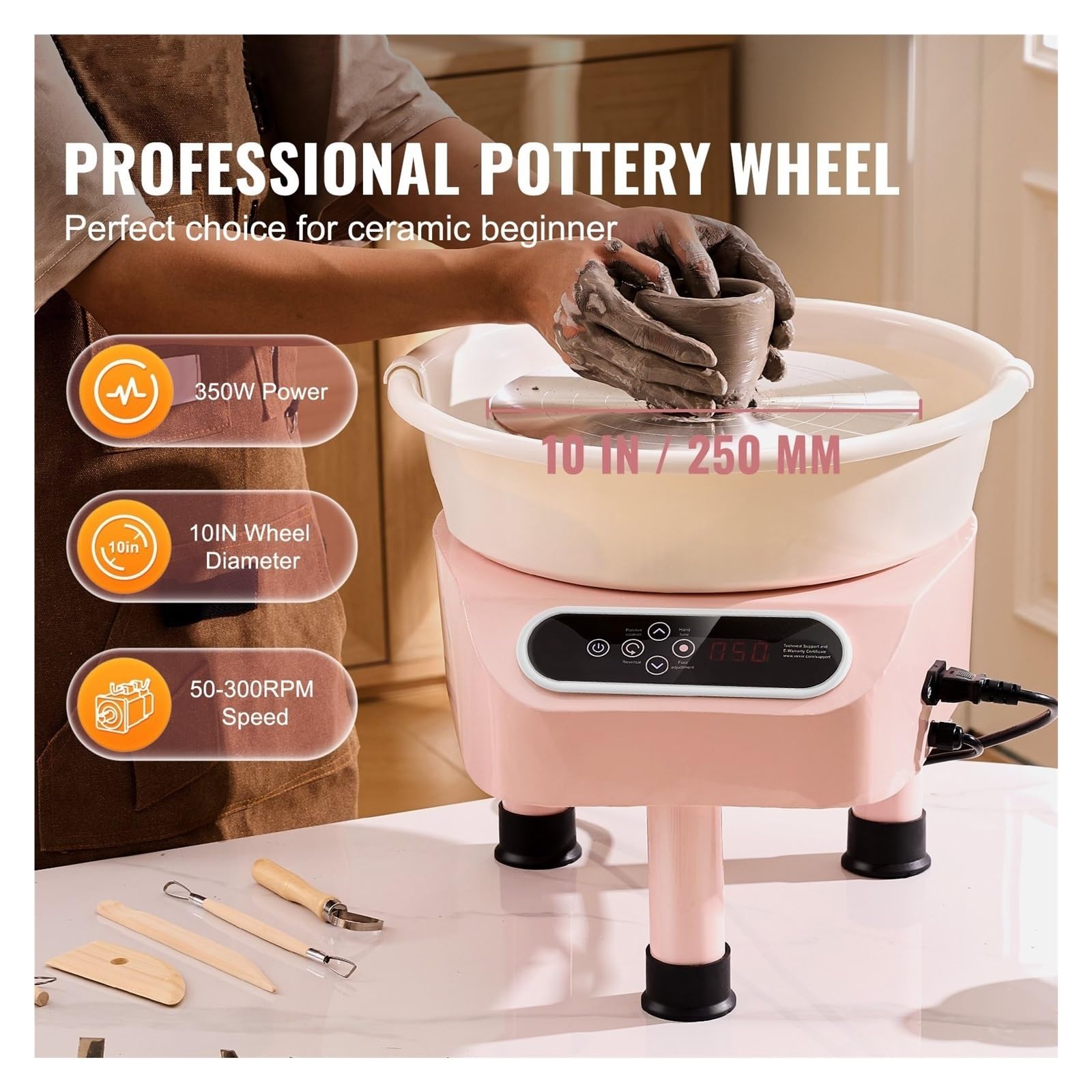 Tour De Potier 450 W, Roue en Céramique À Entraînement Direct 28 Cm avec 3 Pieds Support, Idéal for Les Loisirs Créatifs. Écran LCD Soigneusement FaçOnné