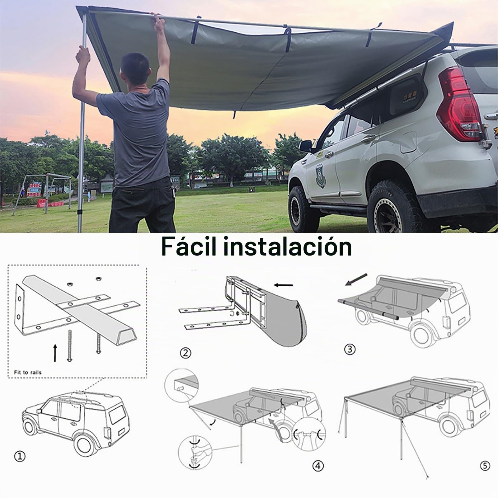Toldos para coches – Toldo de vehículo retráctil – Tamaño: 160 x 250 cm – Material: Oxford 420D con revestimiento de PU – Color: sólido – Modelo: JCSRYD – Para SUV/Camión/Van