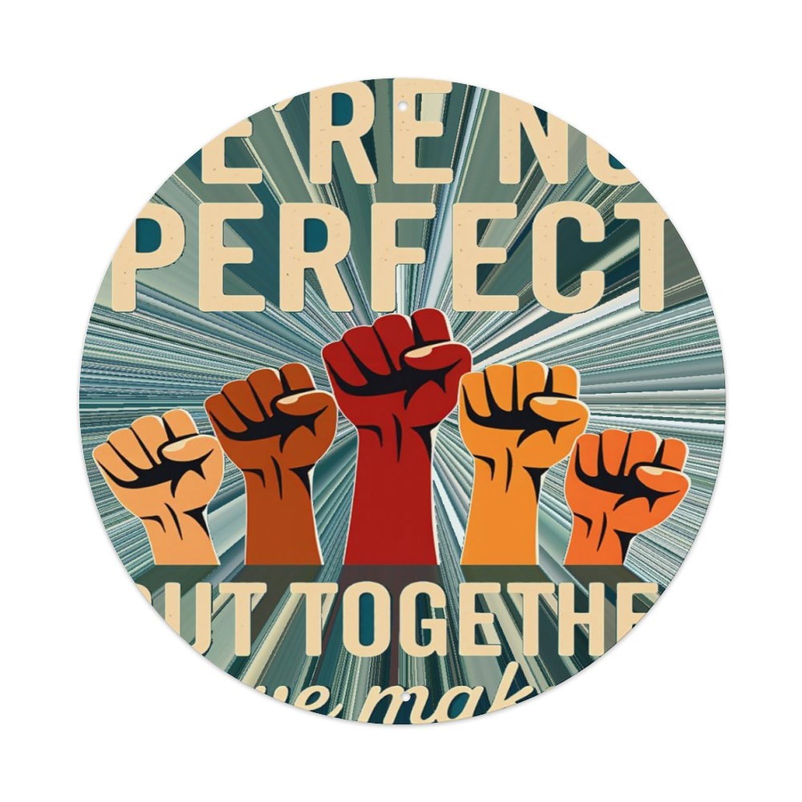 Fists Raised Together Unity Strength Round Tin Sign Retro Metal Sign for Cafe Bar Pub Home Game Room Gym Club Wall Decoration Vintage Metal Poster 8x8 Inch
