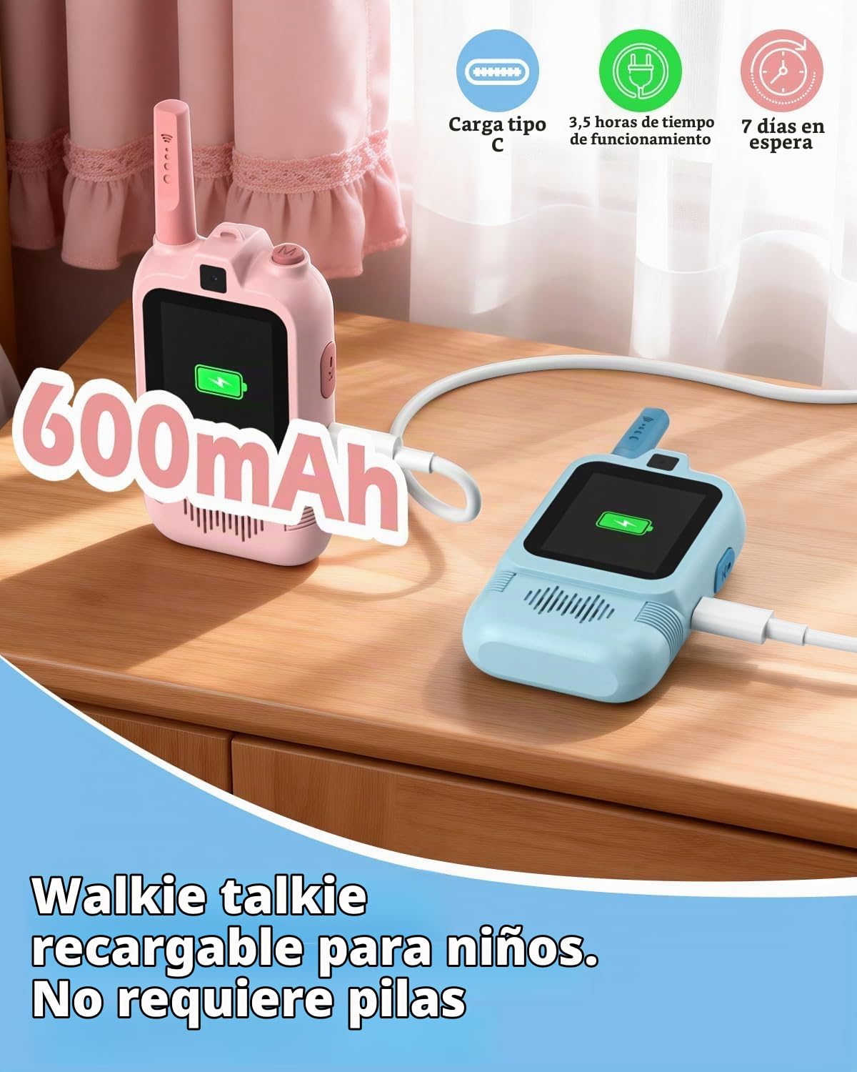 CloudValley Walkie-Talkies con Video para Niños, Paquete de 2, Recargables, Cámara Dual, Emparejamiento Uno a Uno, Alcance 580 M, Ideal para Familia y Niños/Niñas de 3 a 12 Años (Azul/Rosa)
