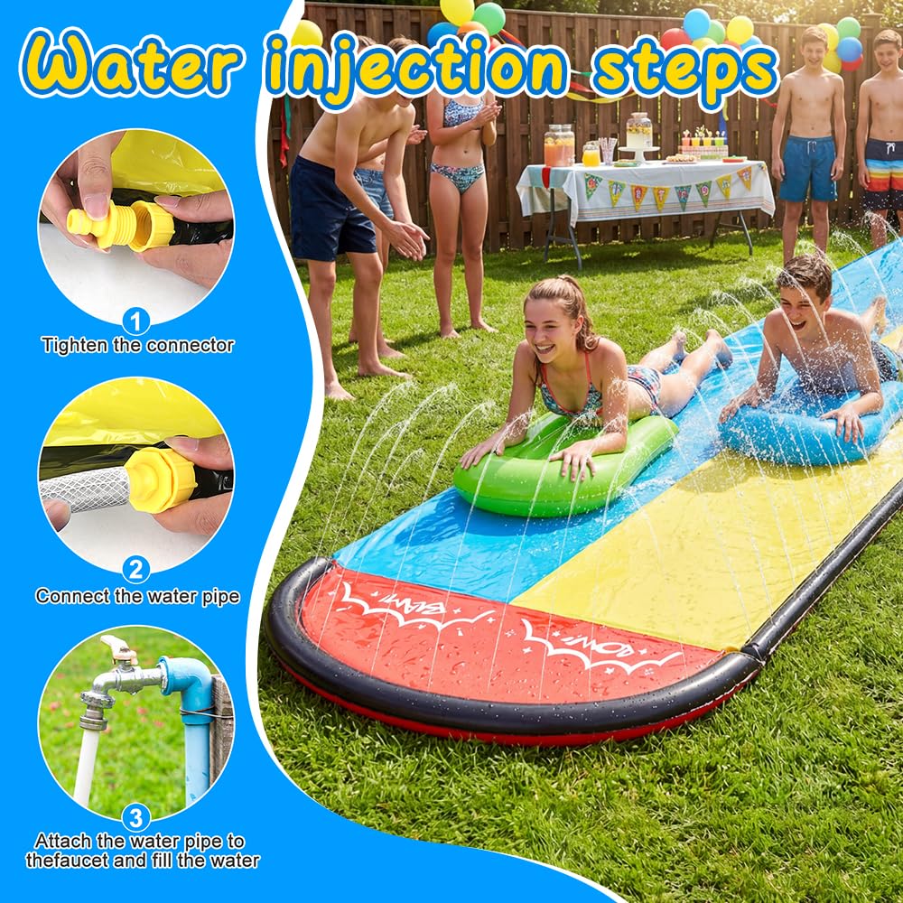 Mineup Wasserrutsche Garten 6.1m mit 2 Bodyboards Doppelrutsche Eingebautem Sprinkler